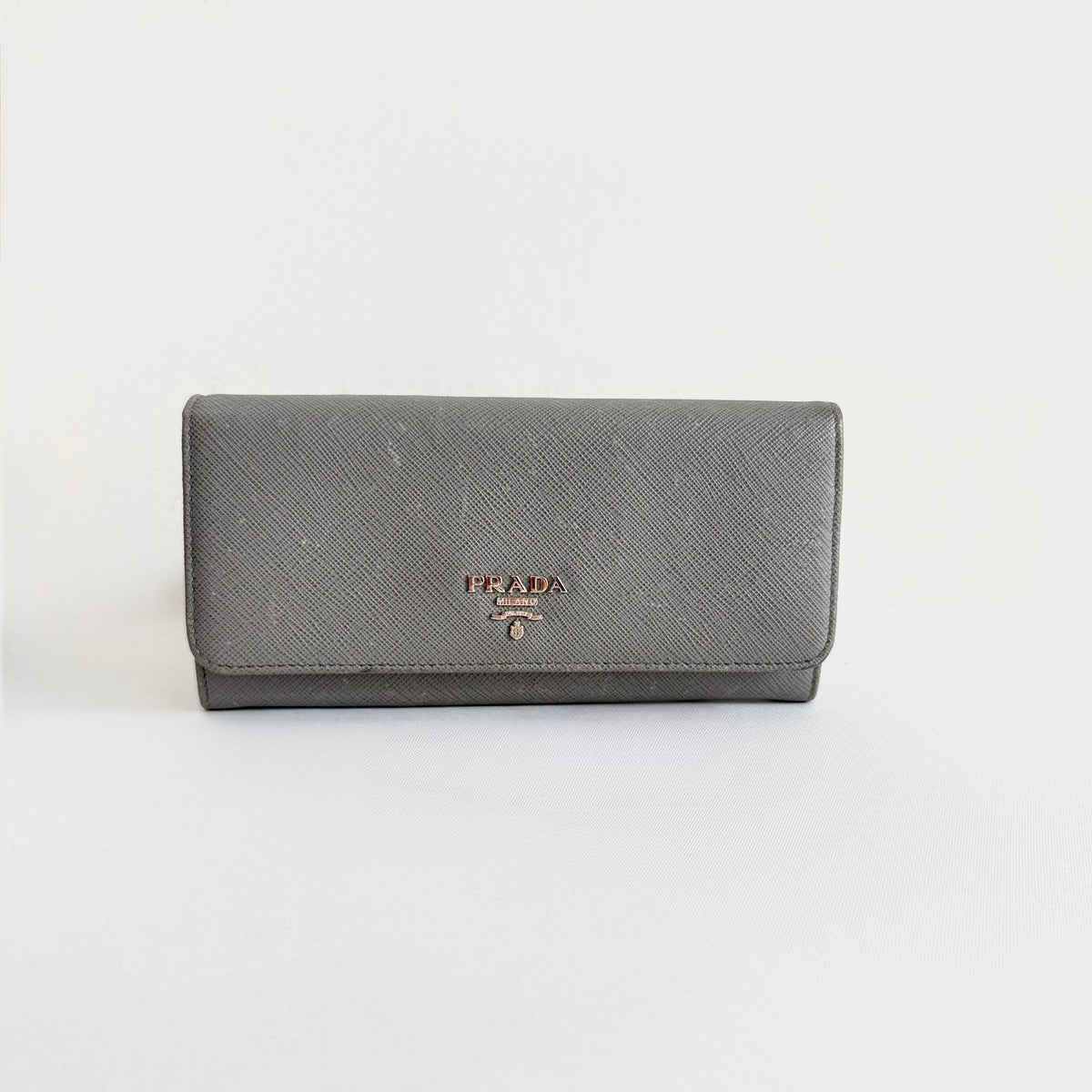 Prada Saffiano Lux Long Wallet Grey