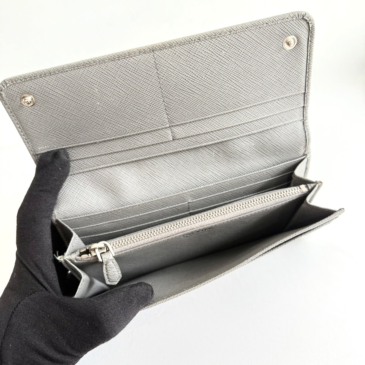 Prada Saffiano Lux Long Wallet Grey