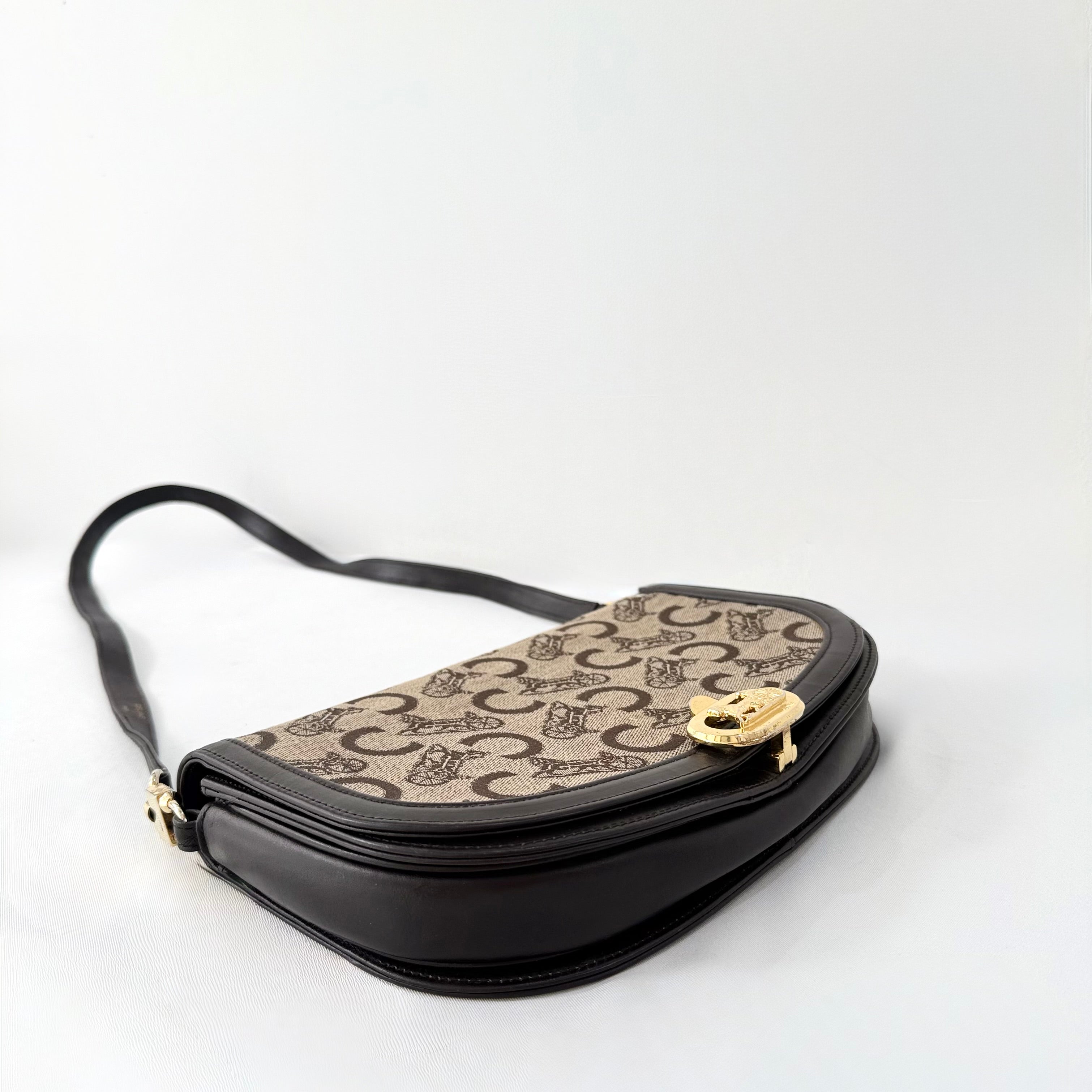 Celine Brown Canvas Horsebit Shoulder Bag