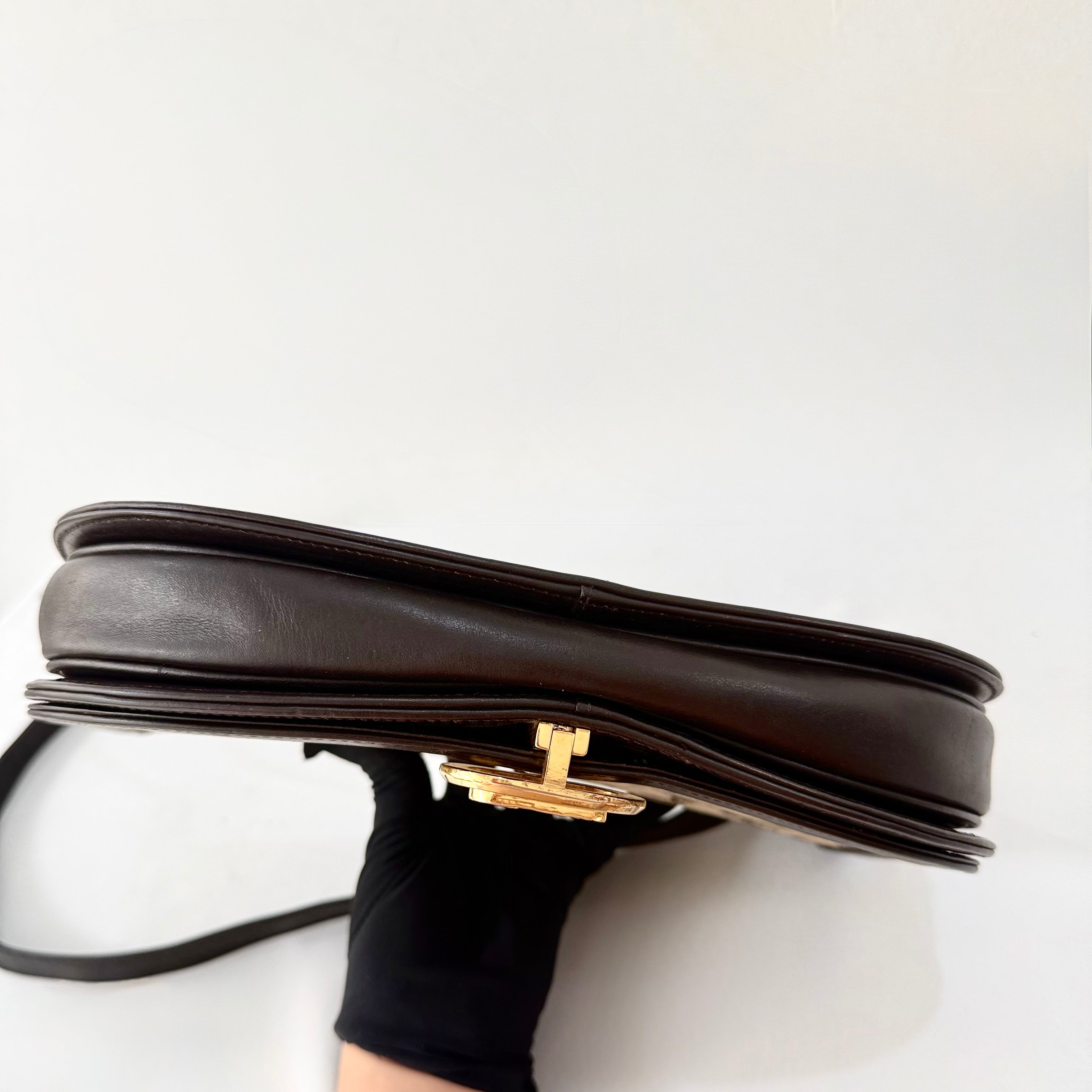 Celine Brown Canvas Horsebit Shoulder Bag