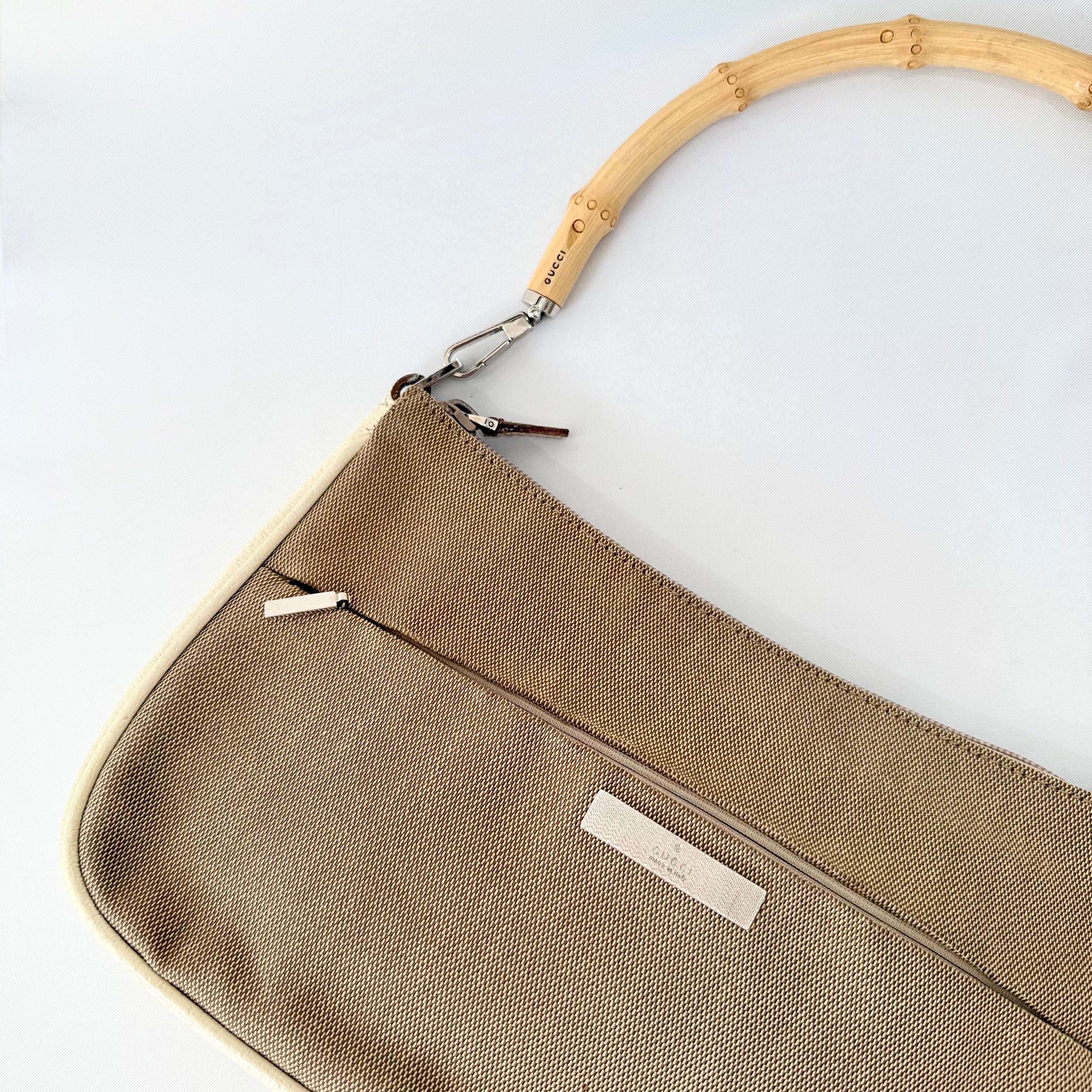Gucci Vintage Bamboo Handle Beige Pochette