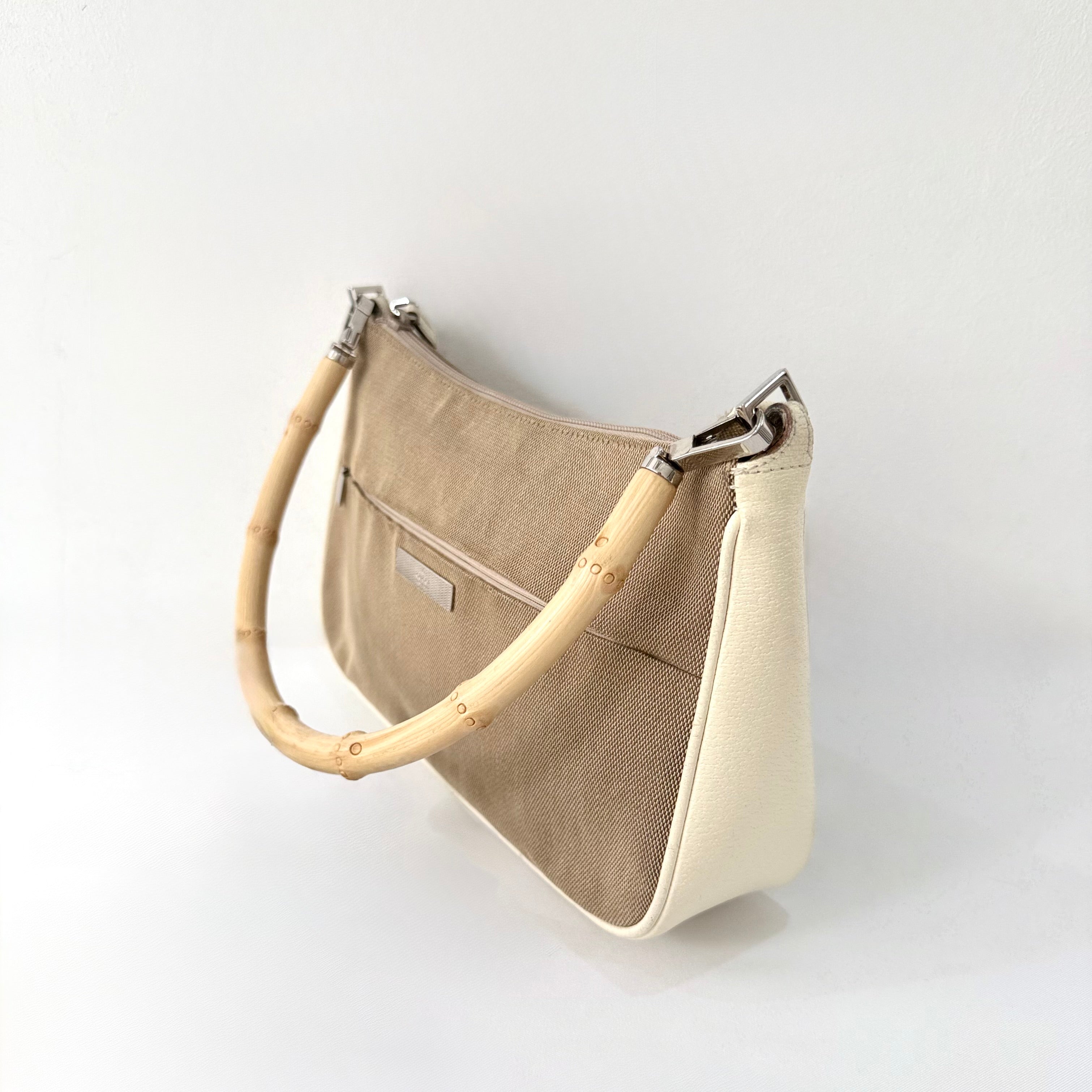 Gucci Vintage Bamboo Handle Beige Pochette