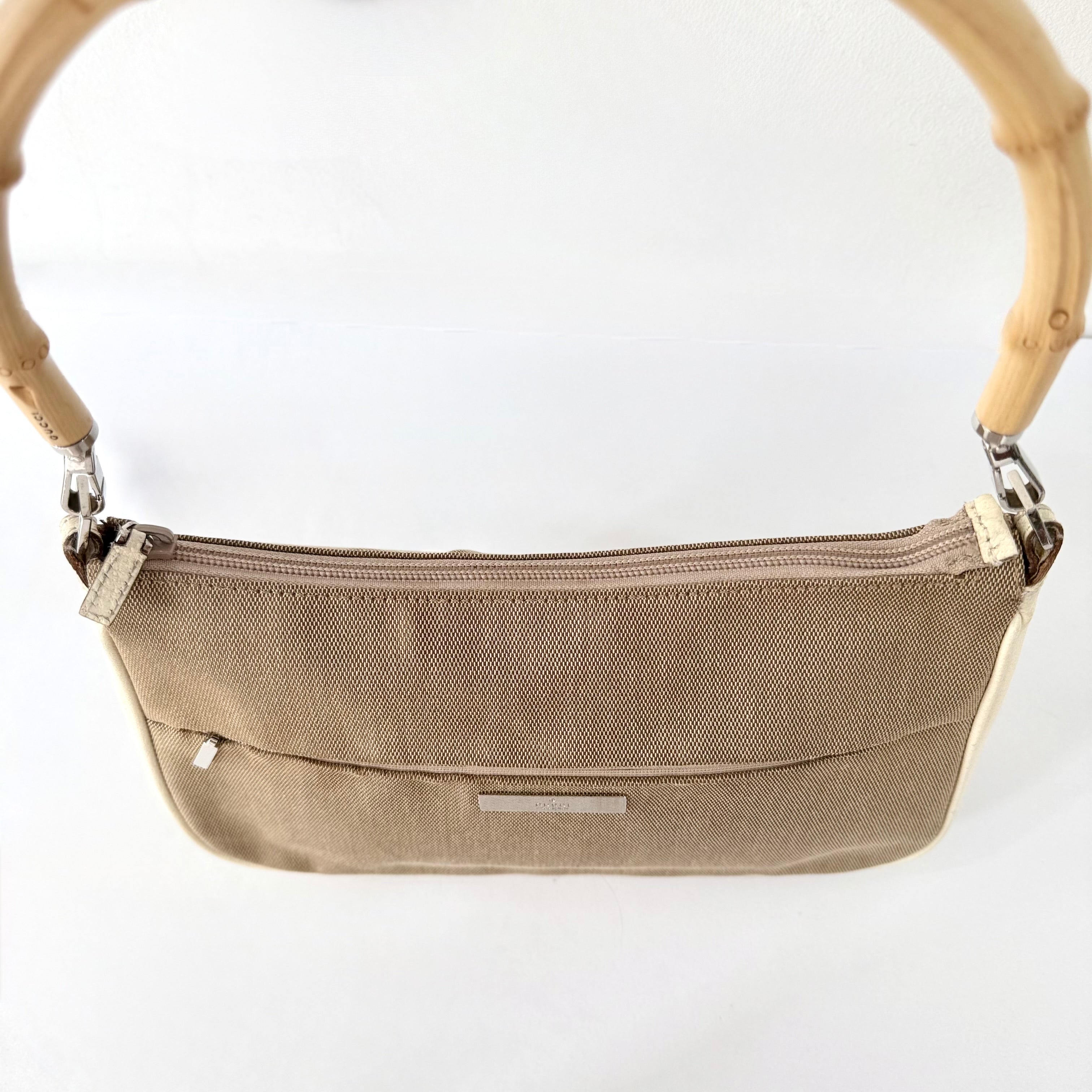 Gucci Vintage Bamboo Handle Beige Pochette