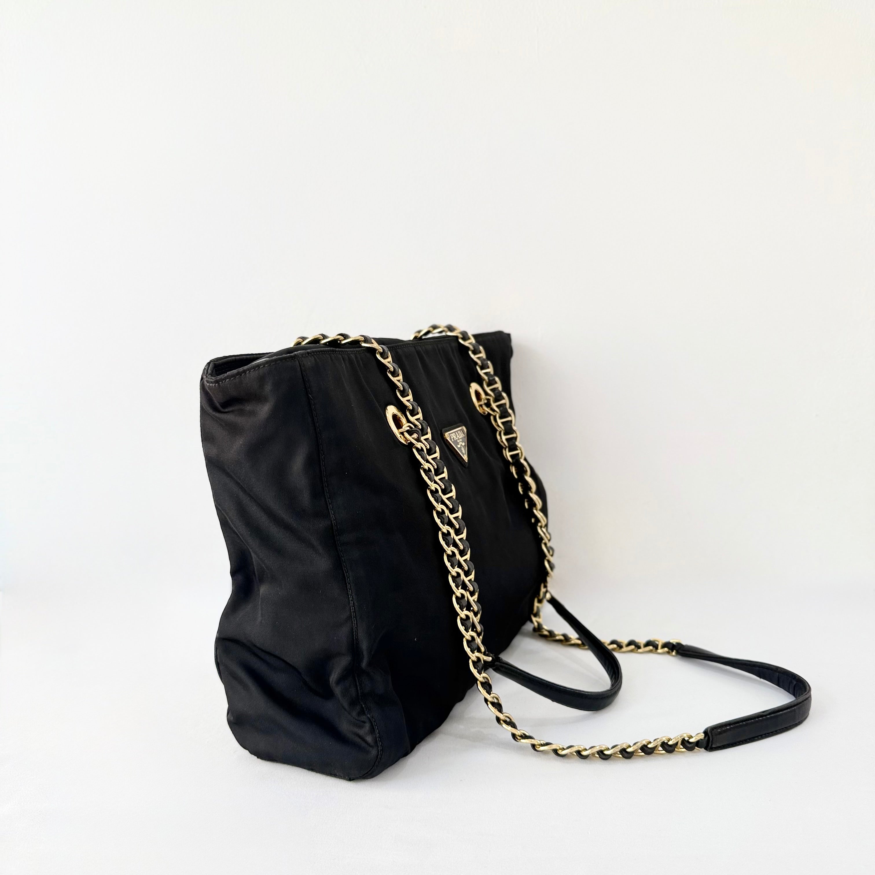 PRADA Gold Chain Tote Shoulder Bag