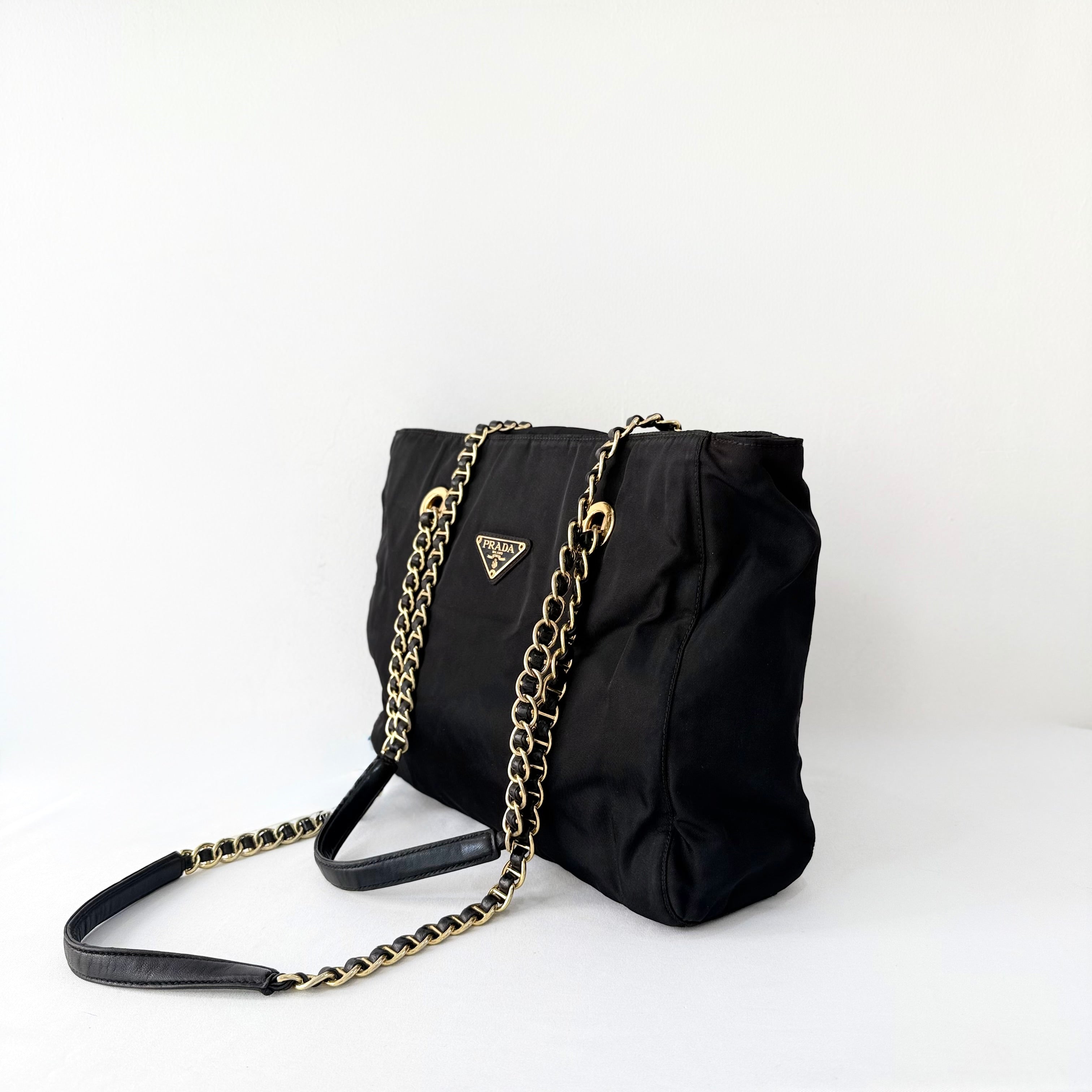 PRADA Gold Chain Tote Shoulder Bag