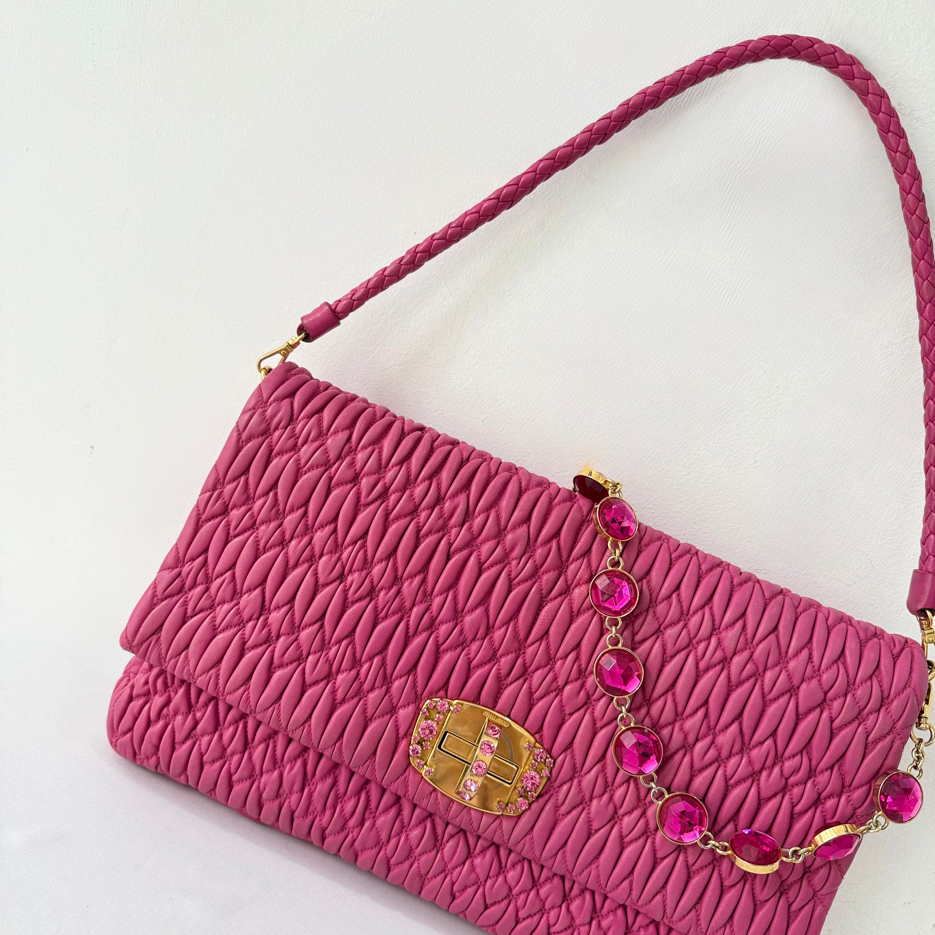 Miu Miu Matelasse Nappa Crystal Chain satchel