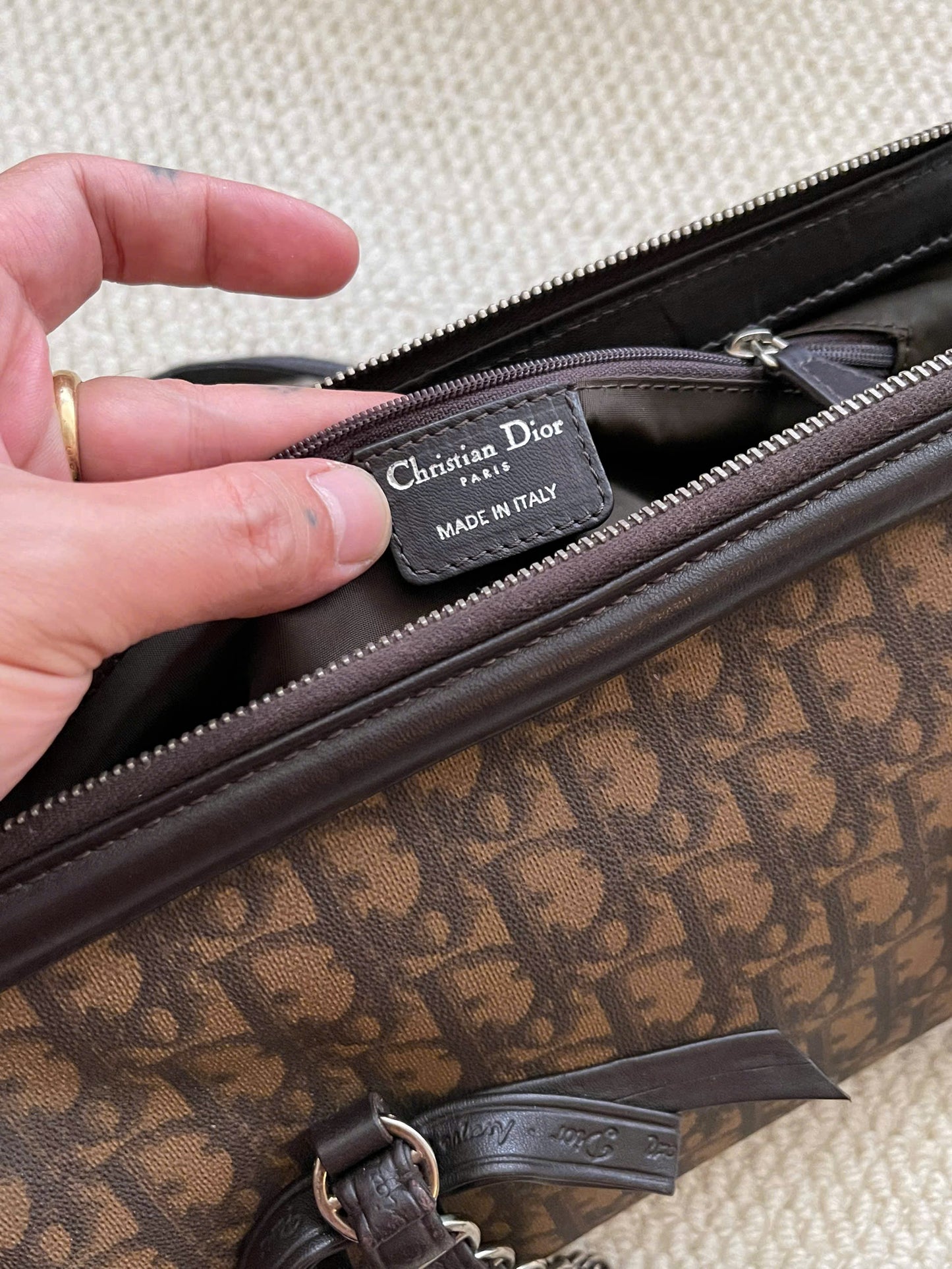 Dior Romantique Brown Trotter Ribbon Handbag