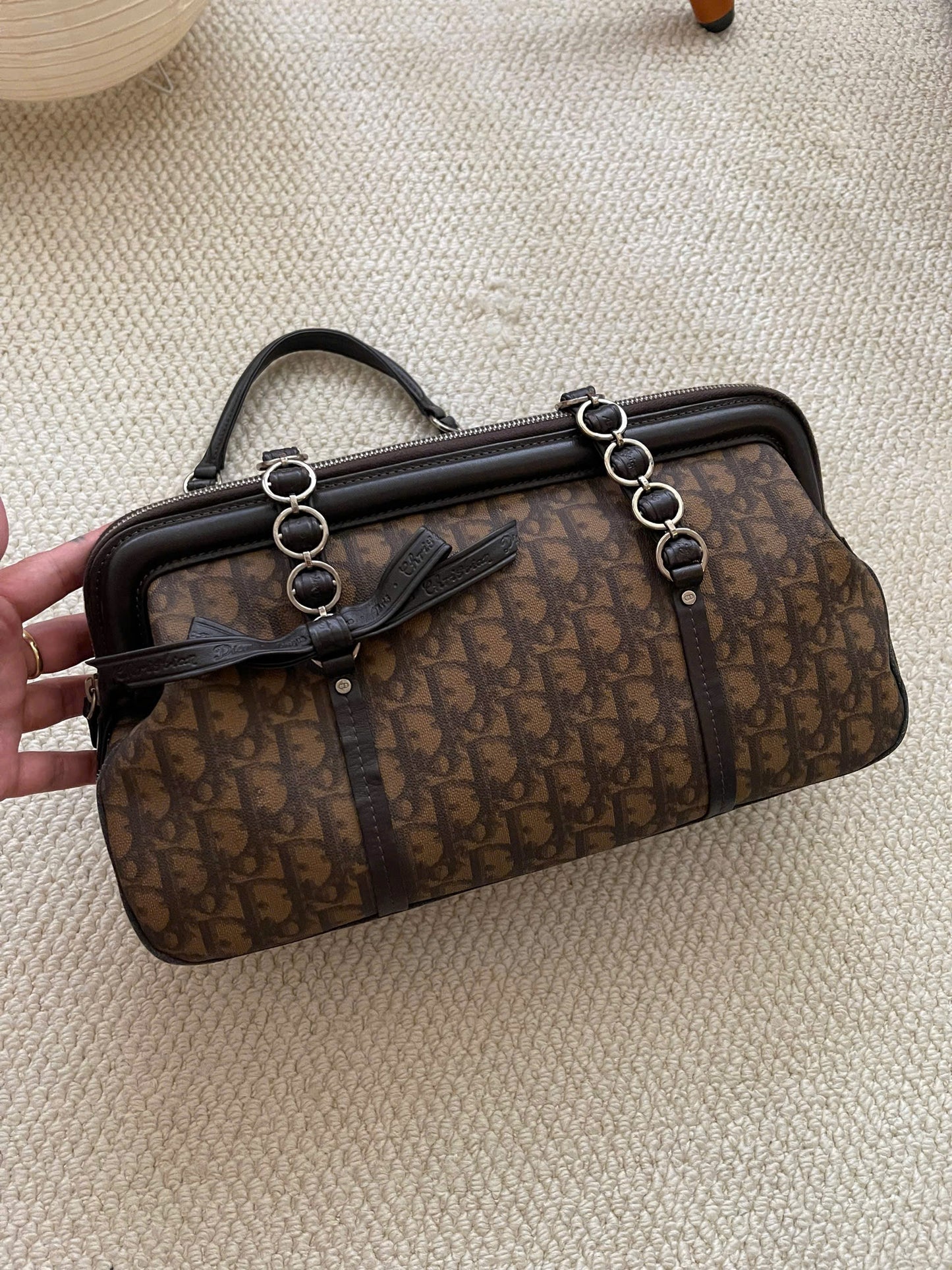 Dior Romantique Brown Trotter Ribbon Handbag