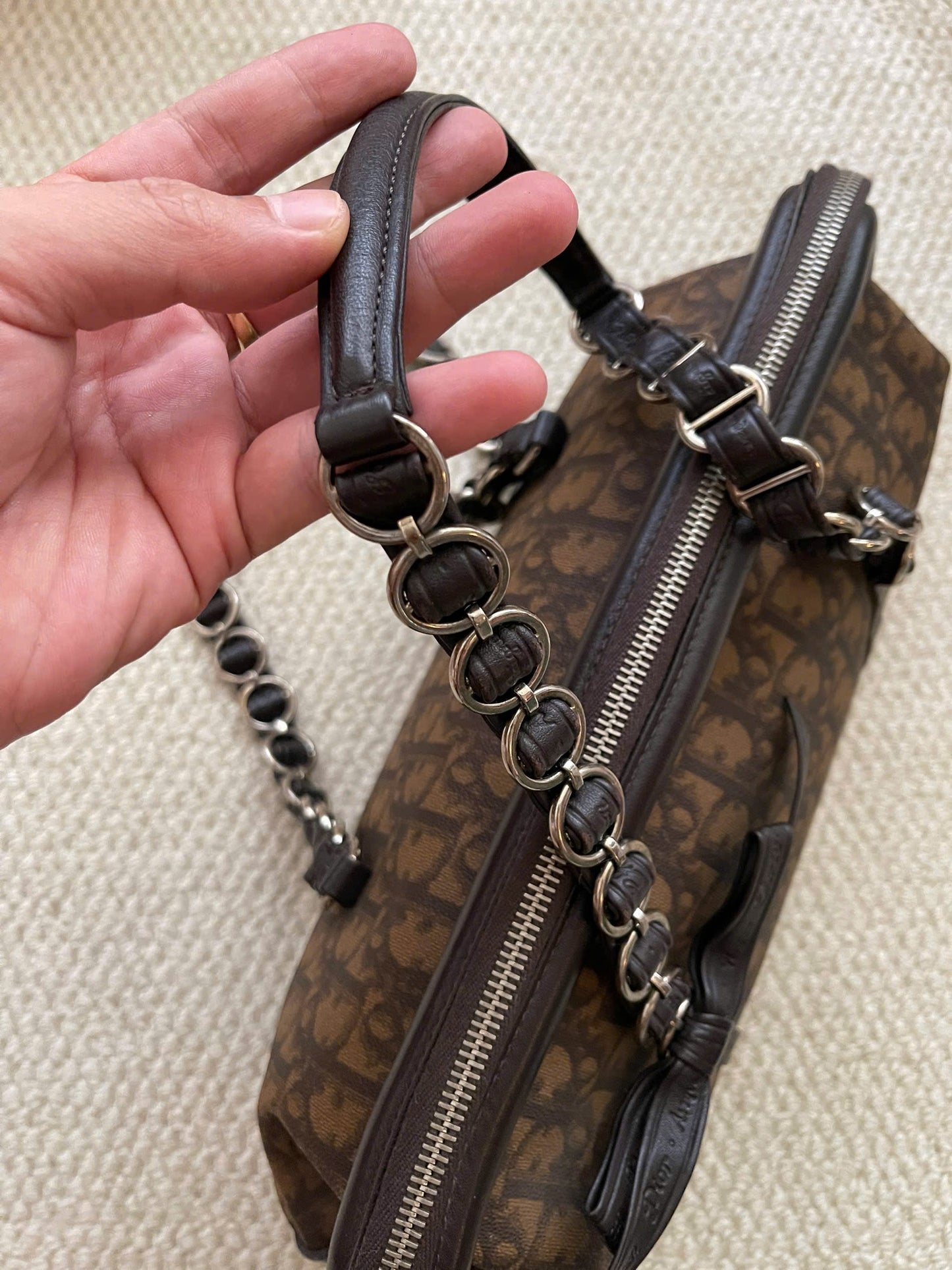 Dior Romantique Brown Trotter Ribbon Handbag