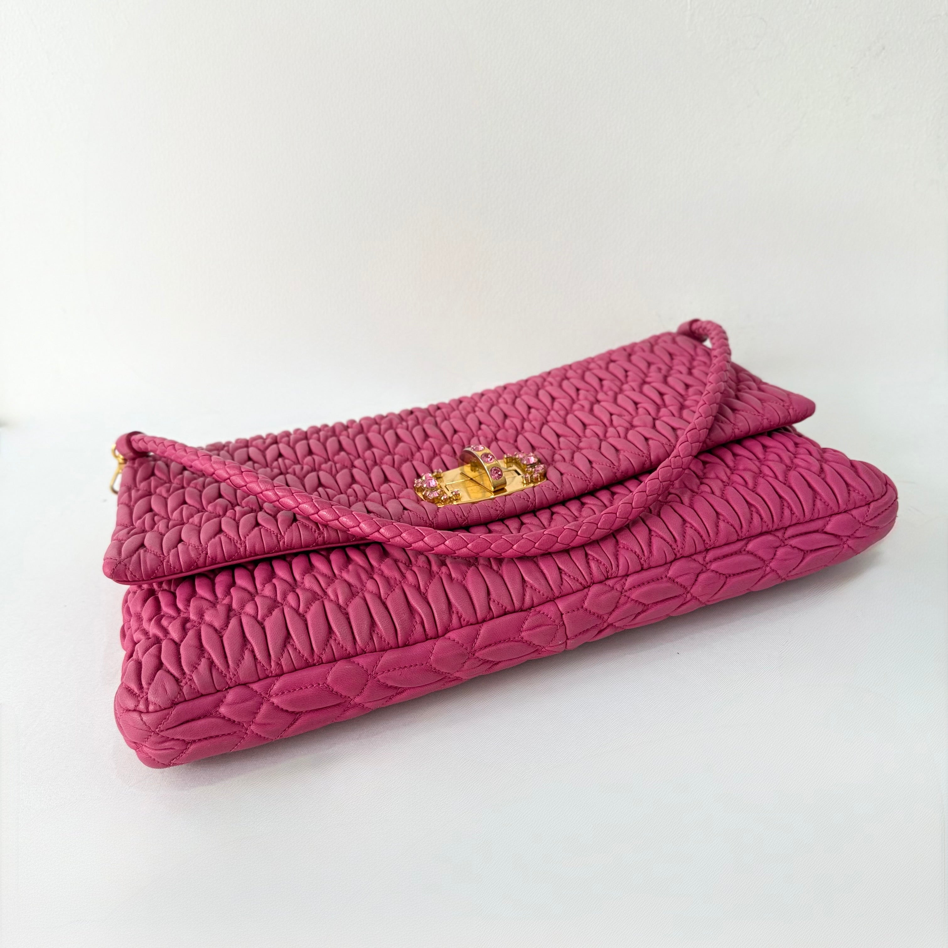 Miu Miu Matelasse Nappa Crystal Chain satchel