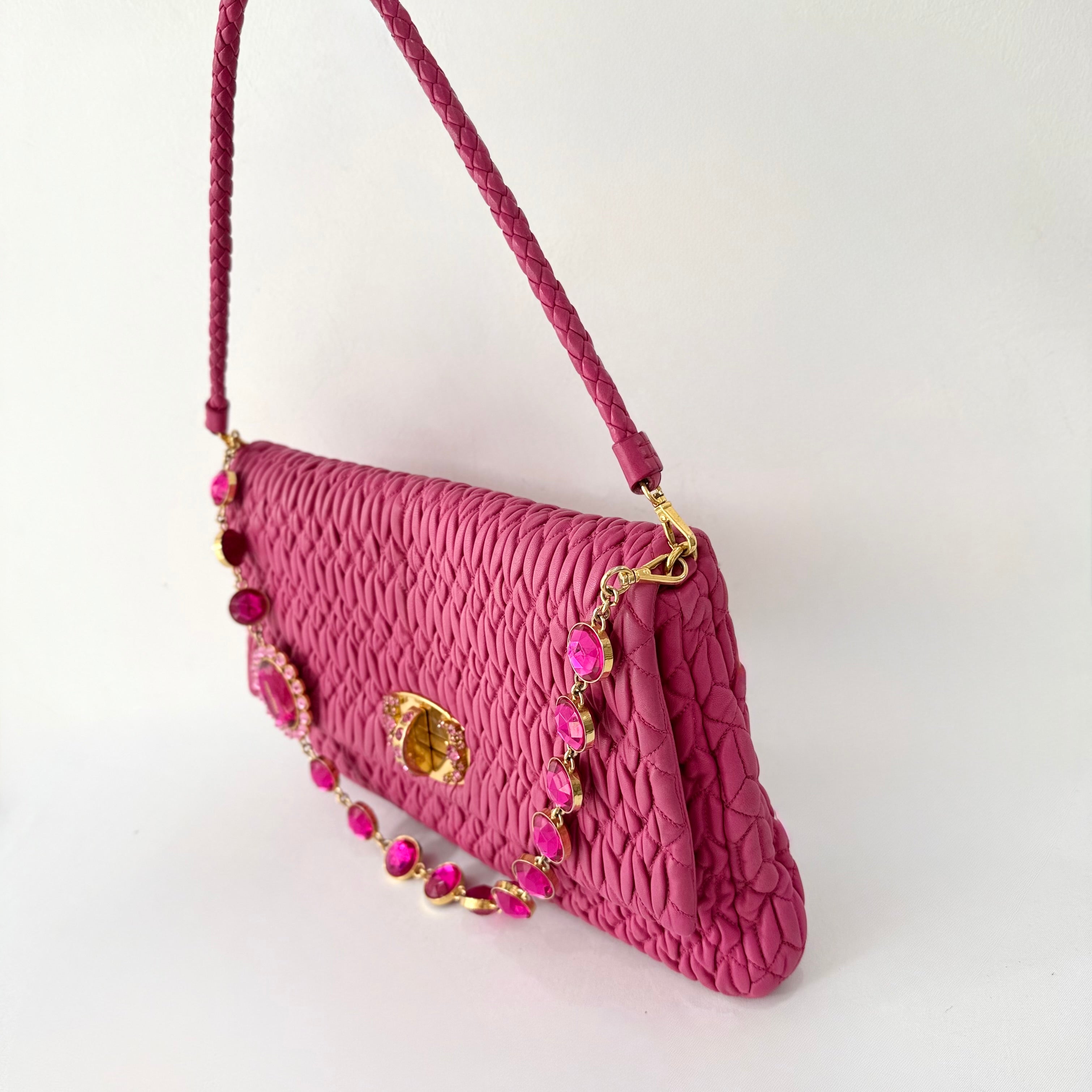 Miu Miu Matelasse Nappa Crystal Chain satchel