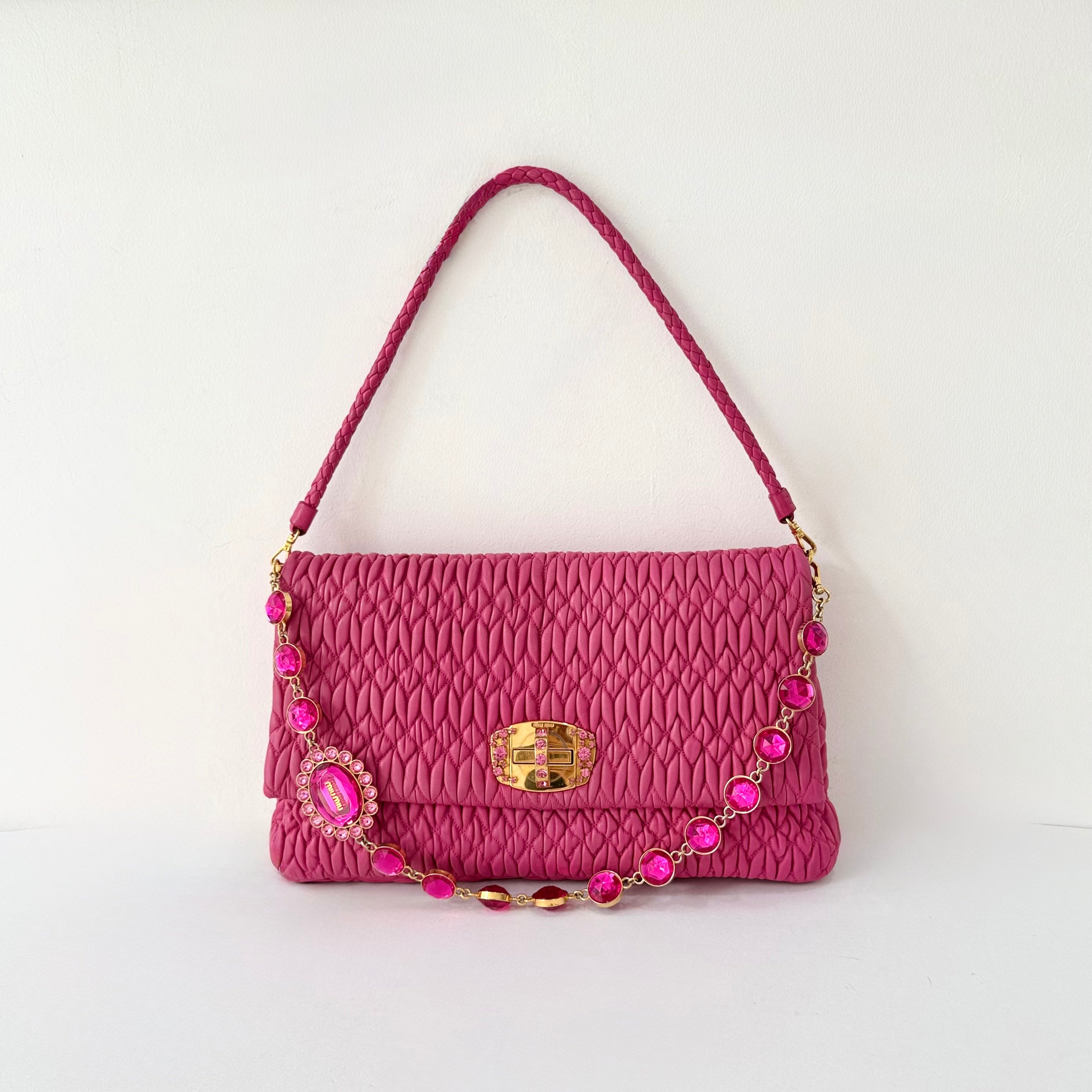 Miu Miu Matelasse Nappa Crystal Chain satchel