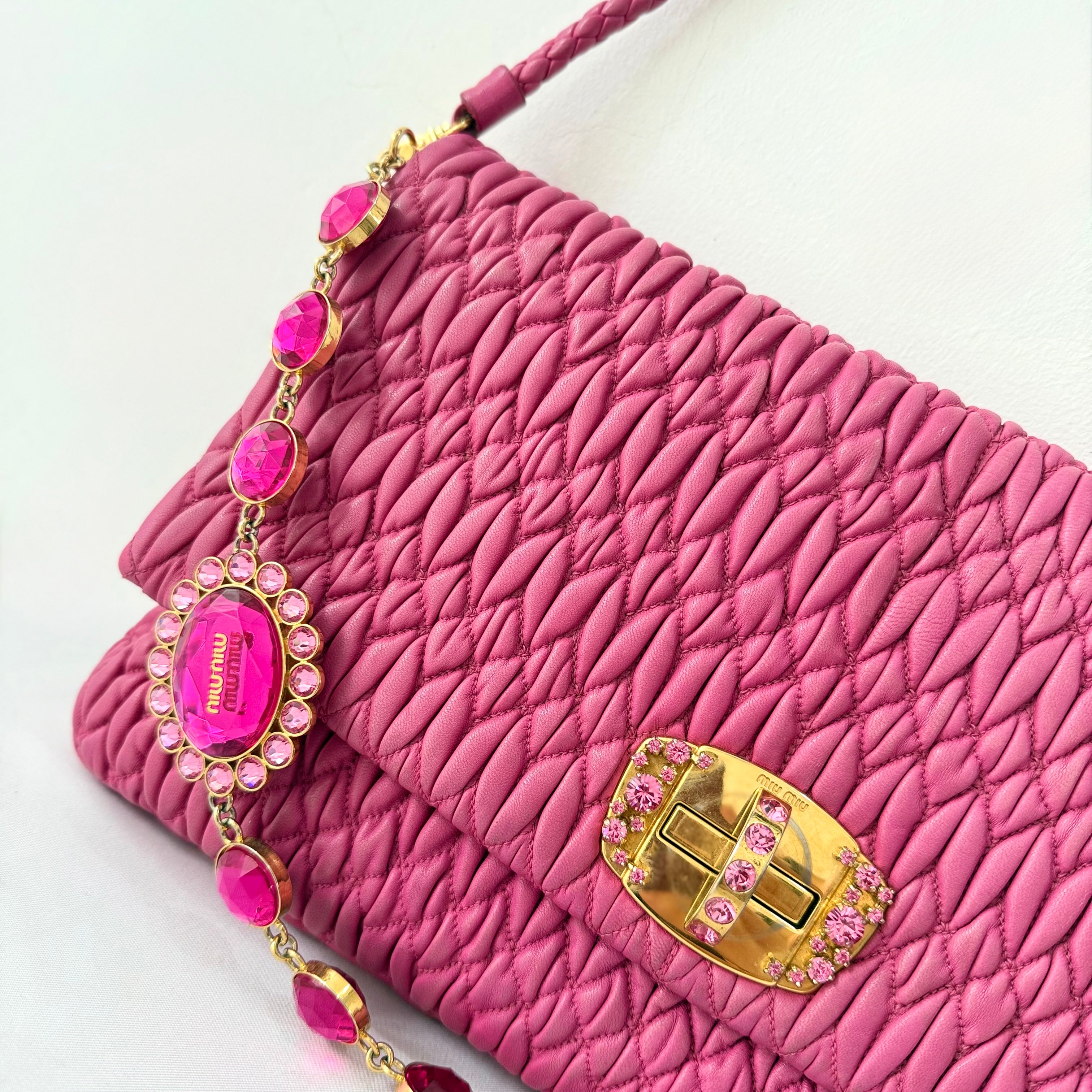Miu Miu Matelasse Nappa Crystal Chain satchel