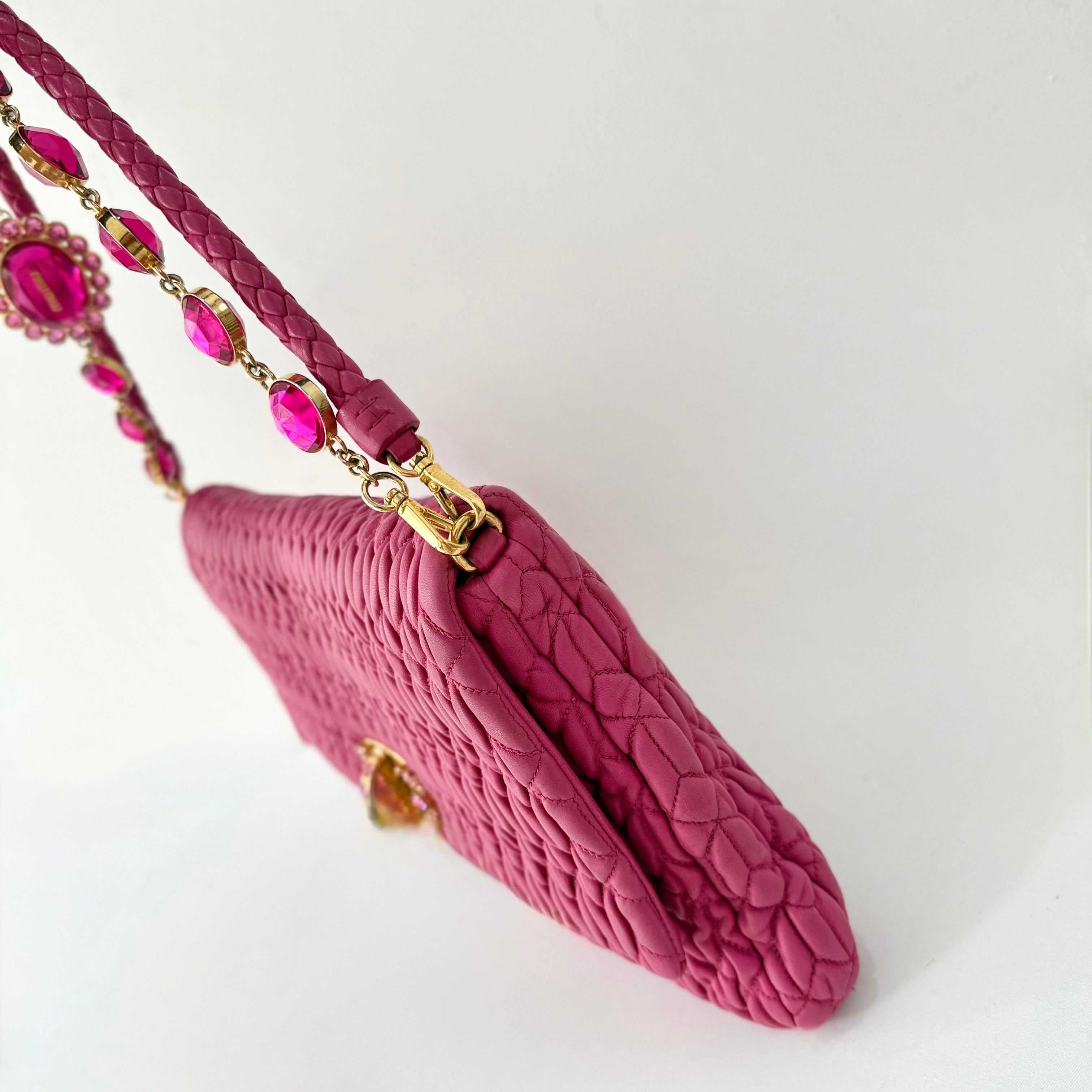 Miu Miu Matelasse Nappa Crystal Chain satchel