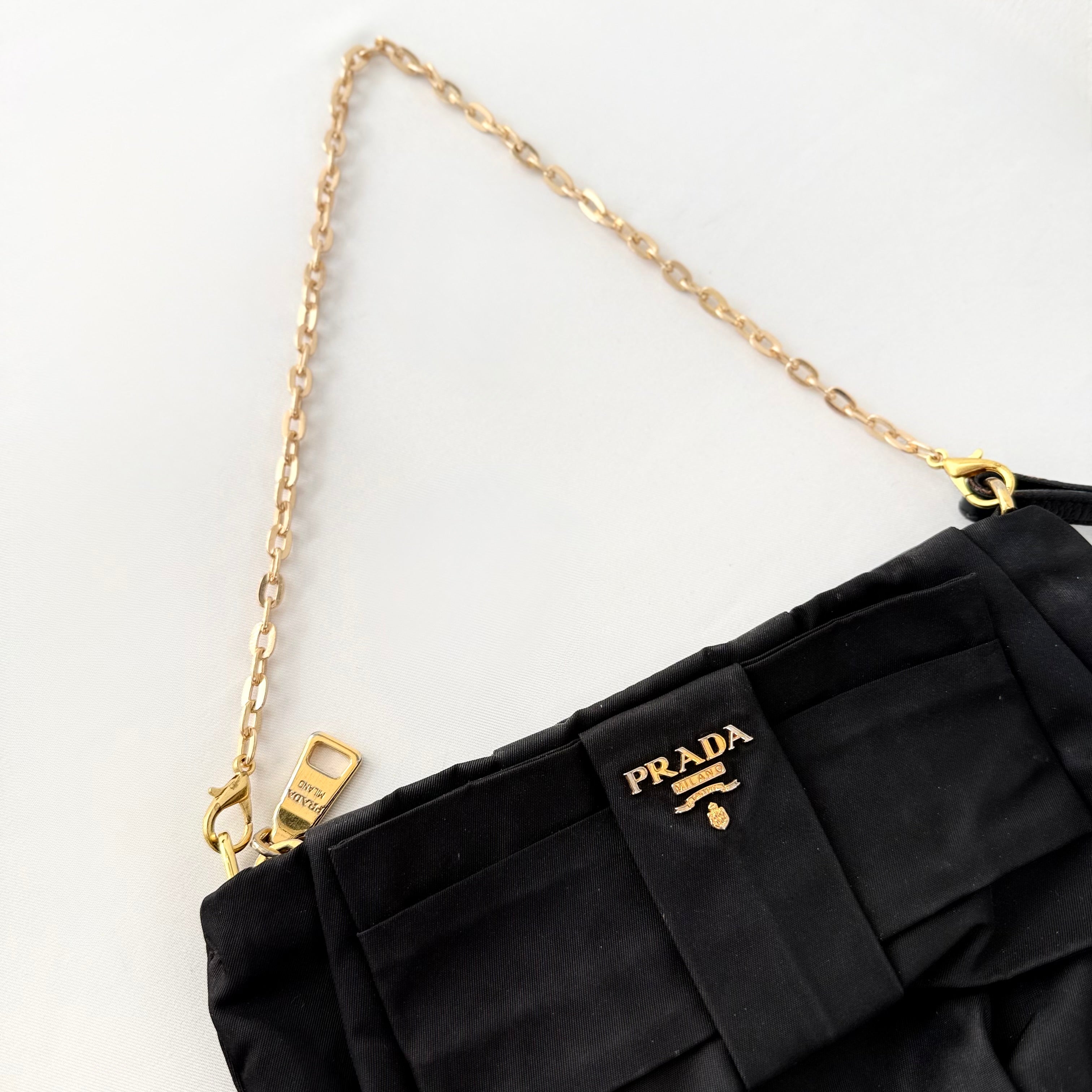 Prada Black Tessuto Nylon Bow Clutch Bag