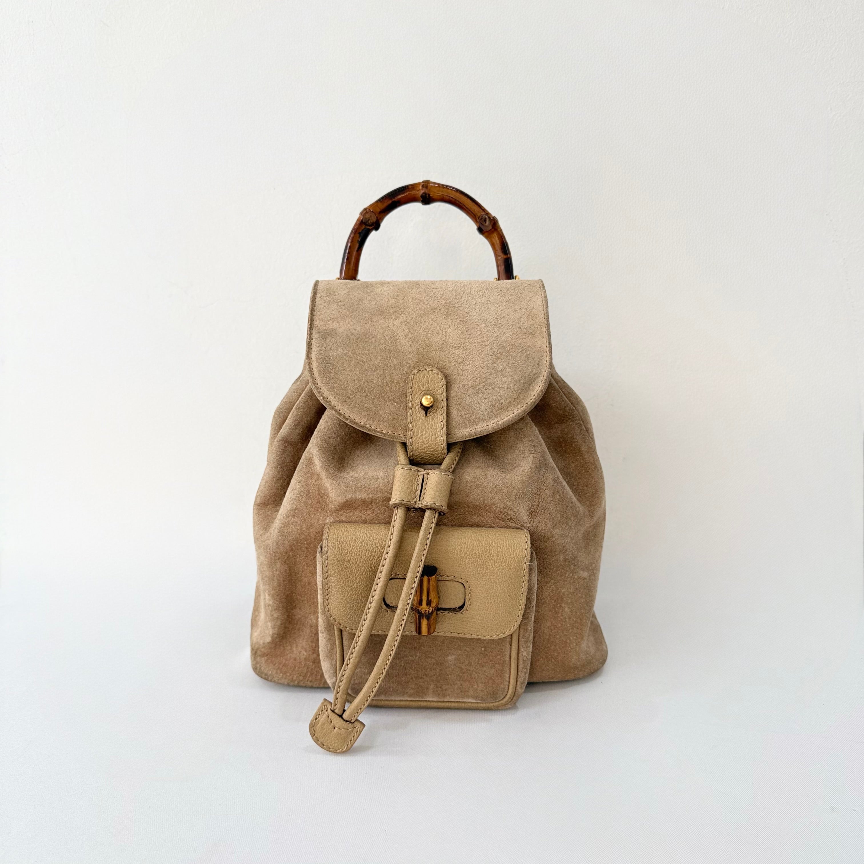 GUCCI Bamboo Backpack Suede Brown