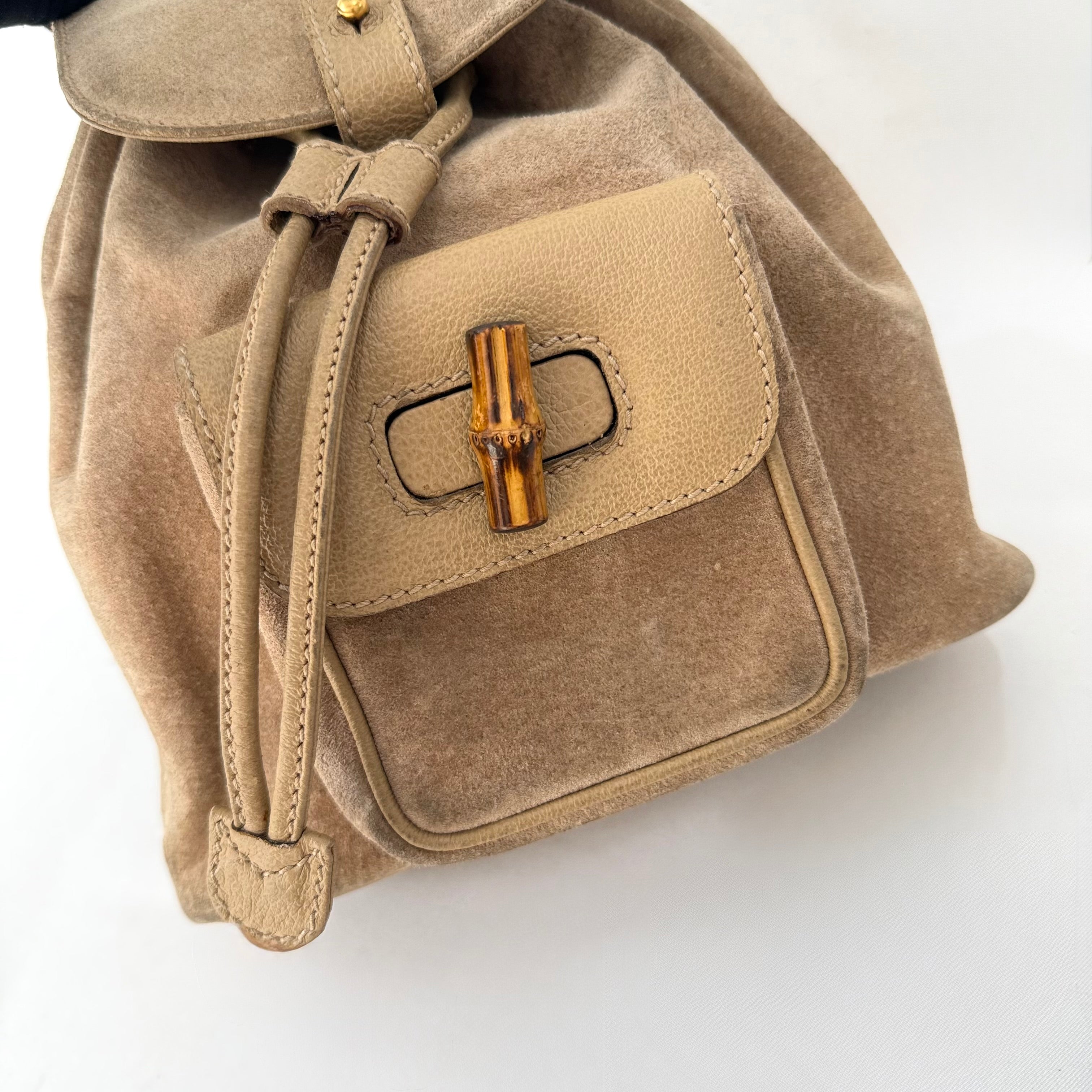 GUCCI Bamboo Backpack Suede Brown