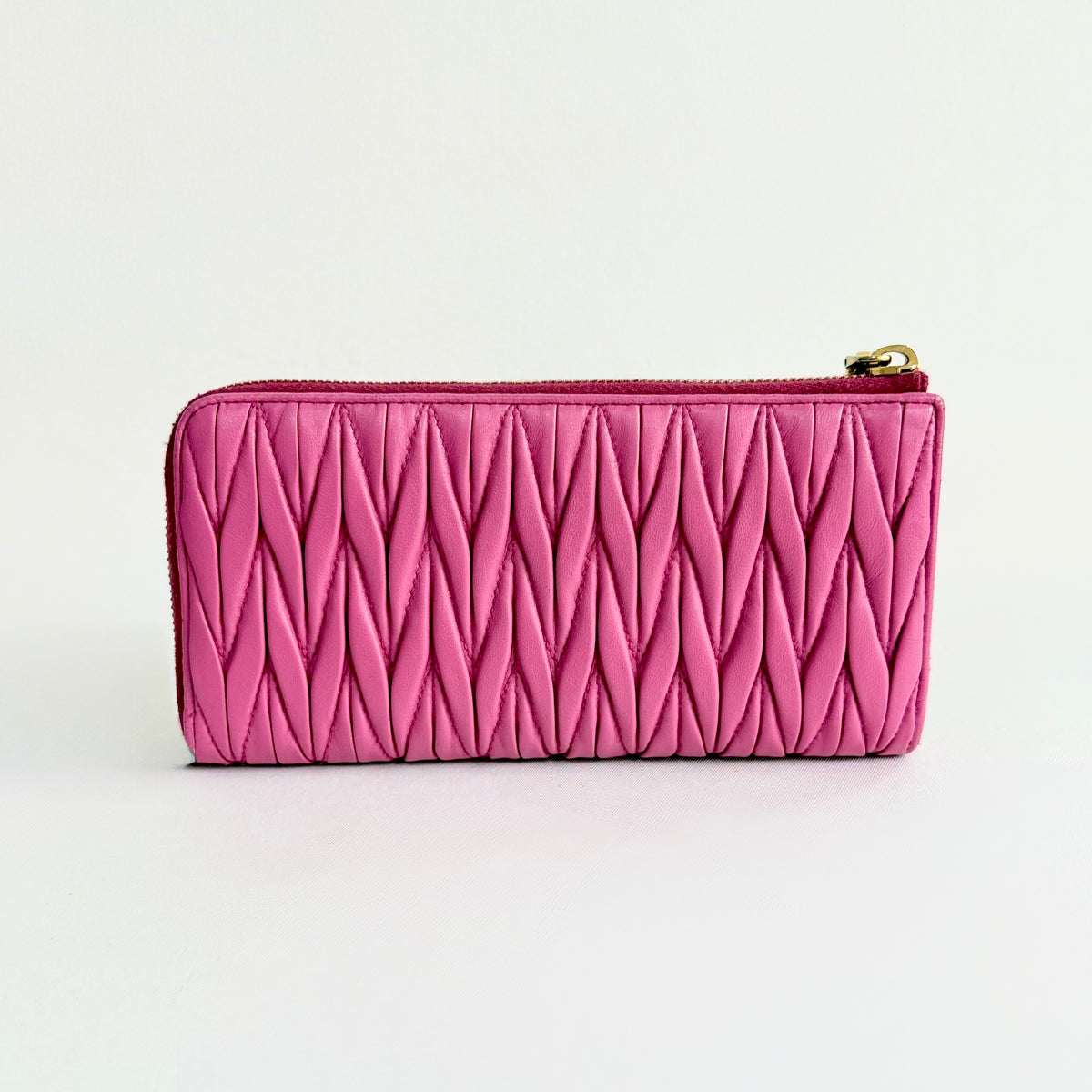 Miu Miu Pink Matelasse Leather Wallet Round Zipper