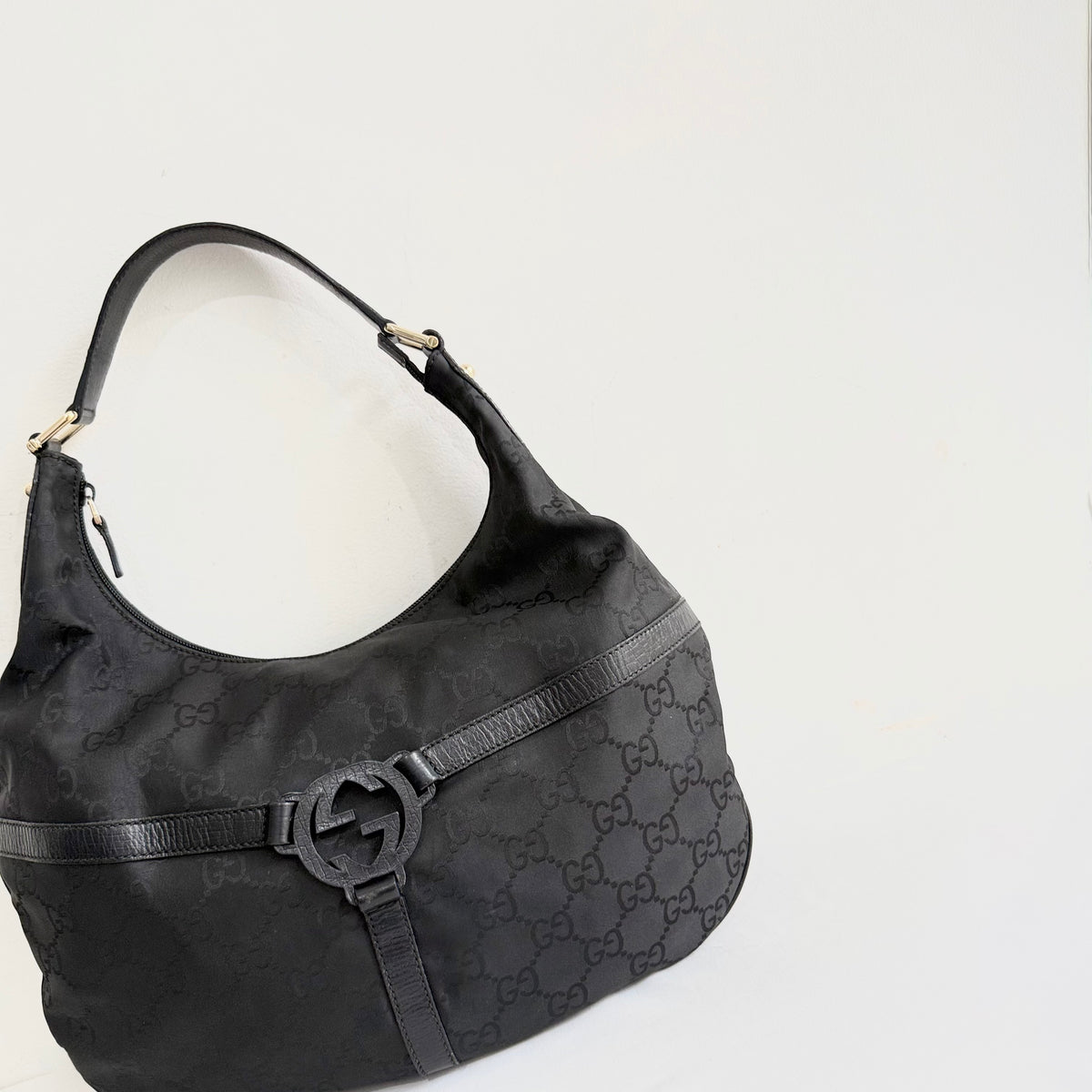 Gucci Black GG Reins Hobo Bag