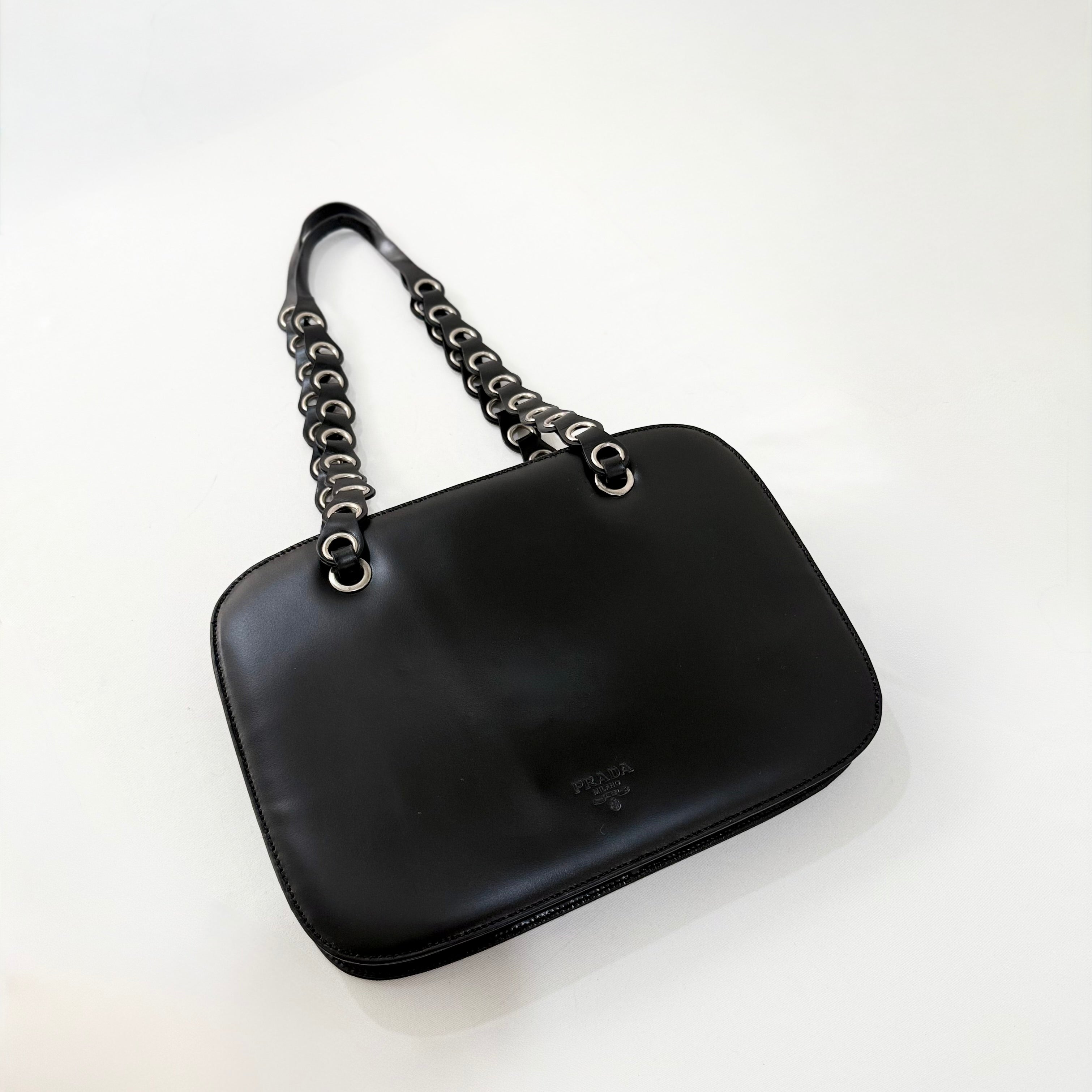 Prada Spazzolato Logo Print Bag Black