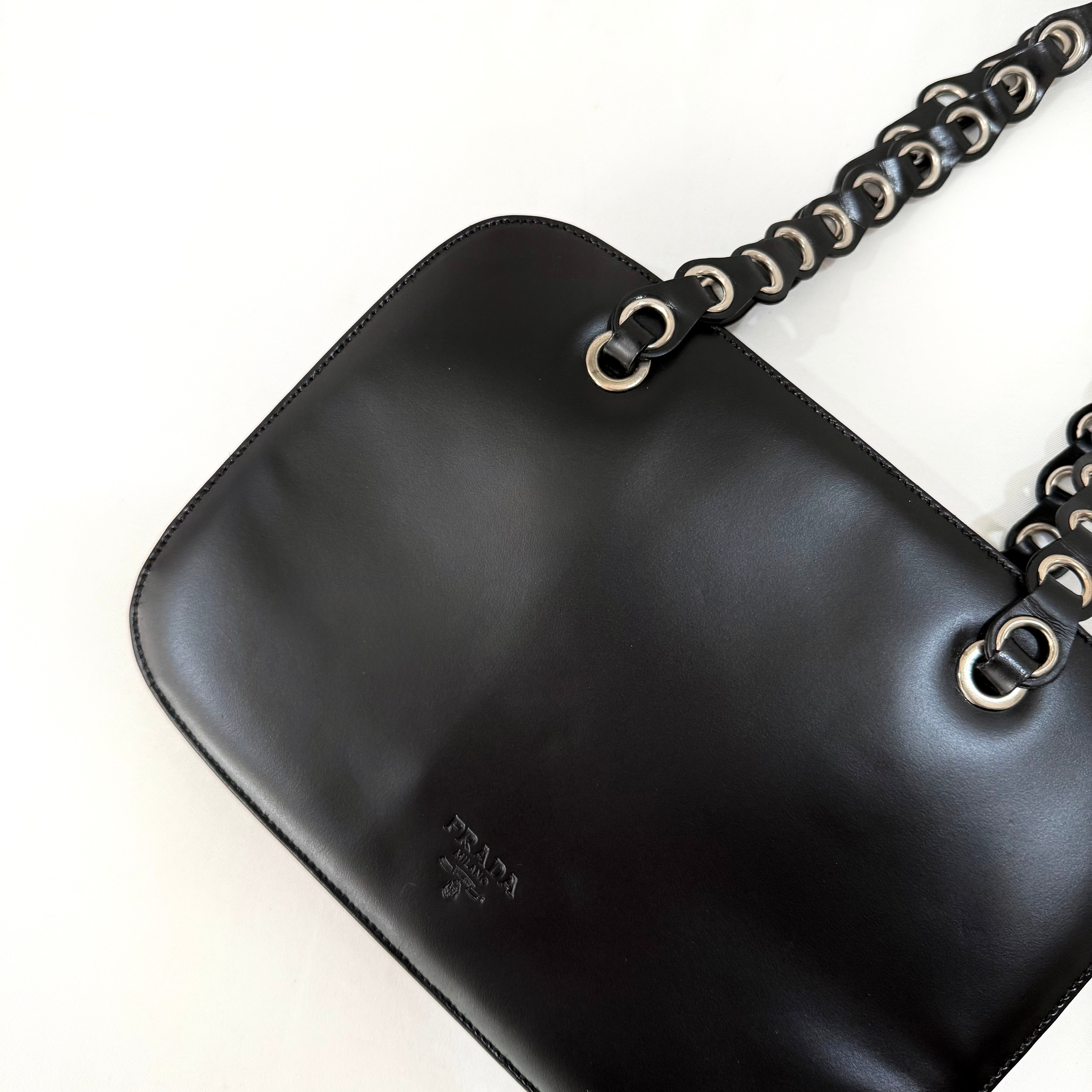 Prada Spazzolato Logo Print Bag Black