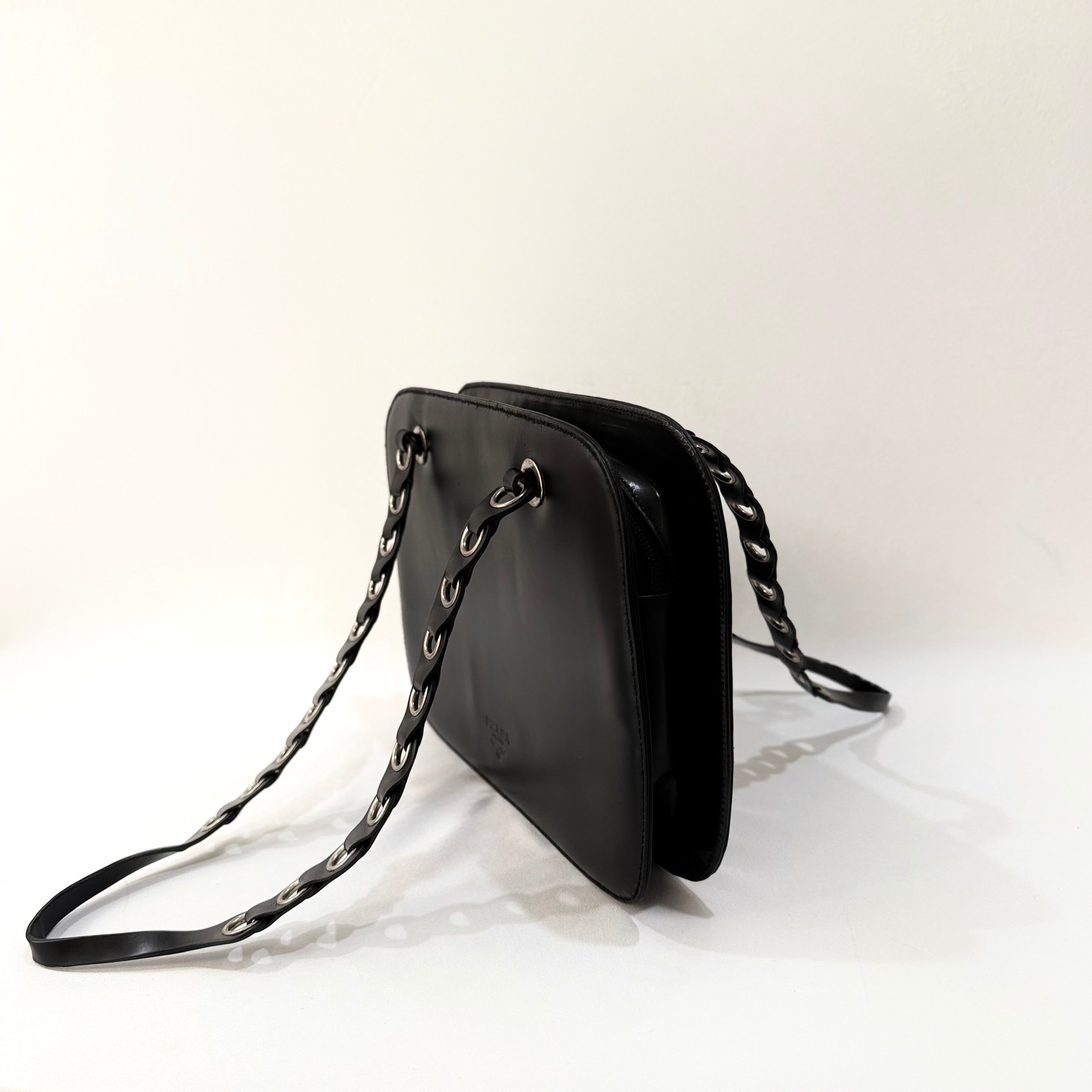 Prada Spazzolato Logo Print Bag Black