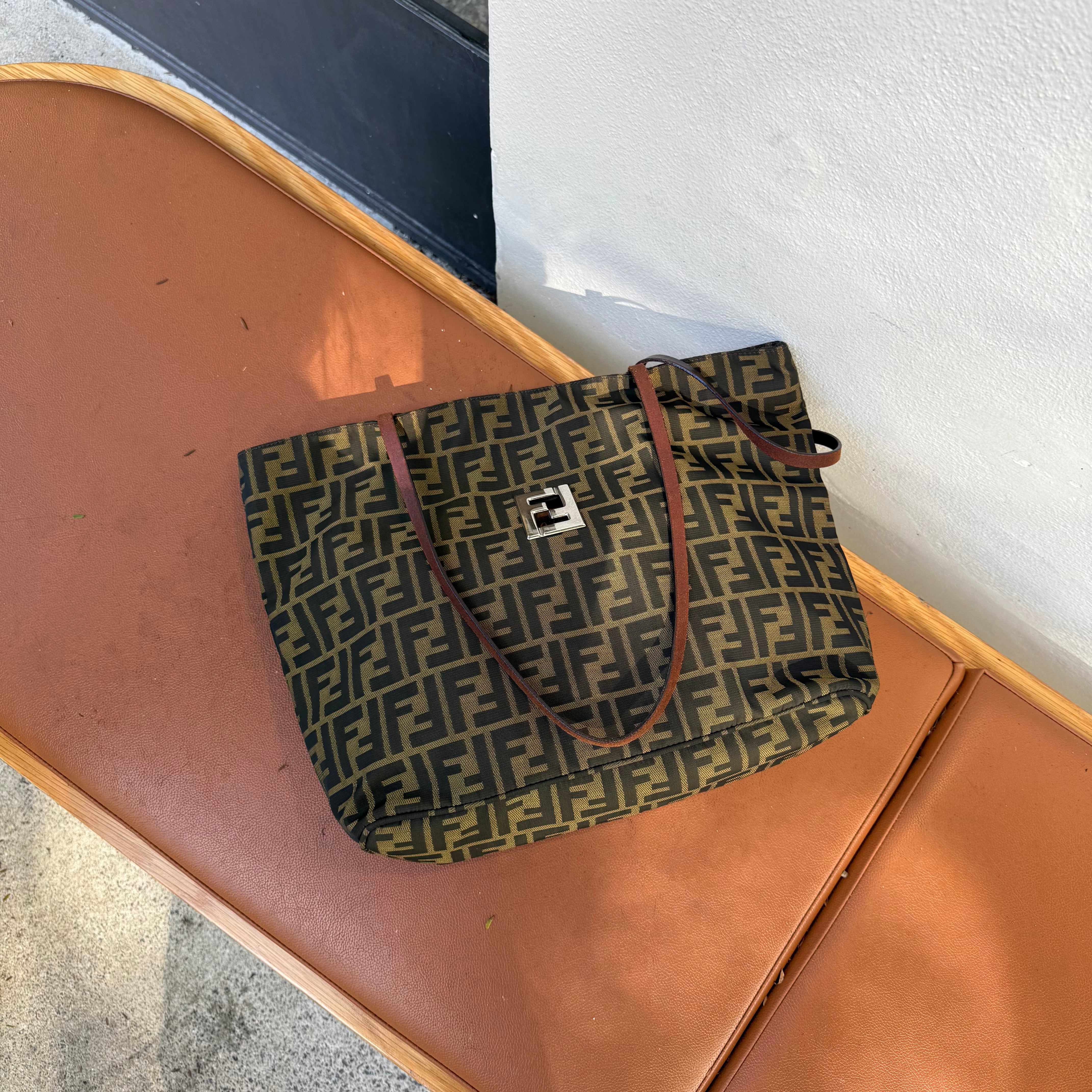 Fendi Zucca Metal Logo Tote