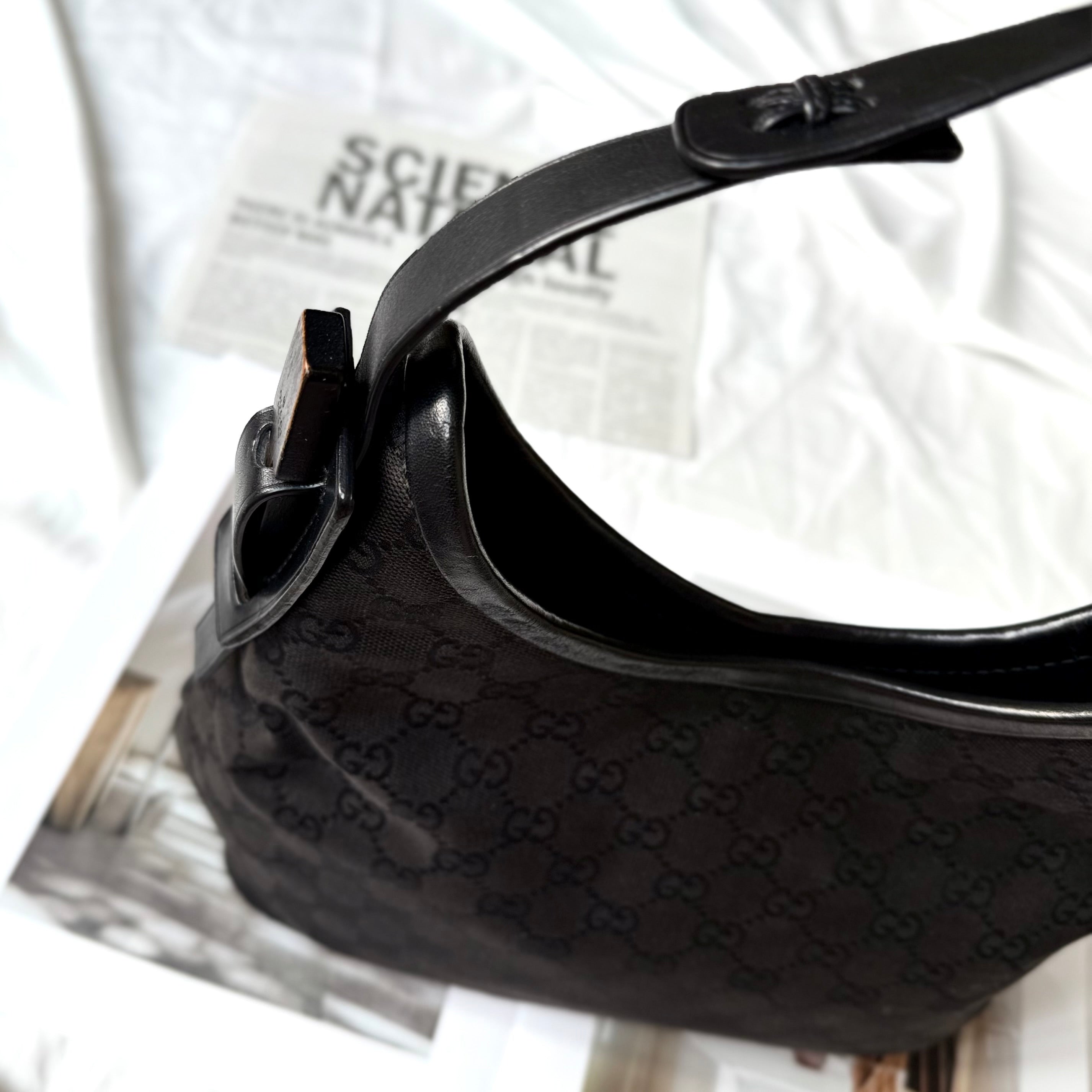 Gucci Black Monogram GG Canvas Hobo Bag