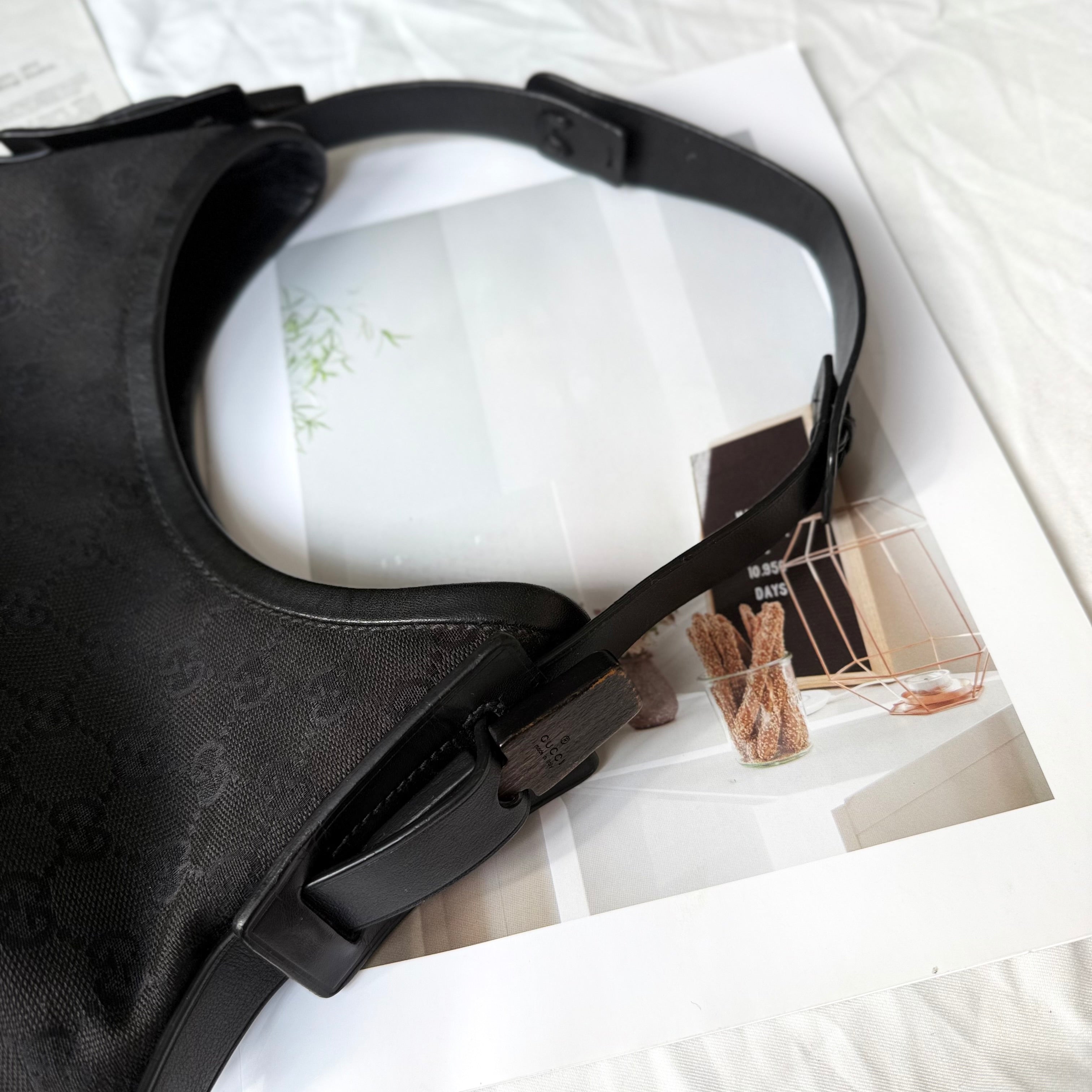 Gucci Black Monogram GG Canvas Hobo Bag