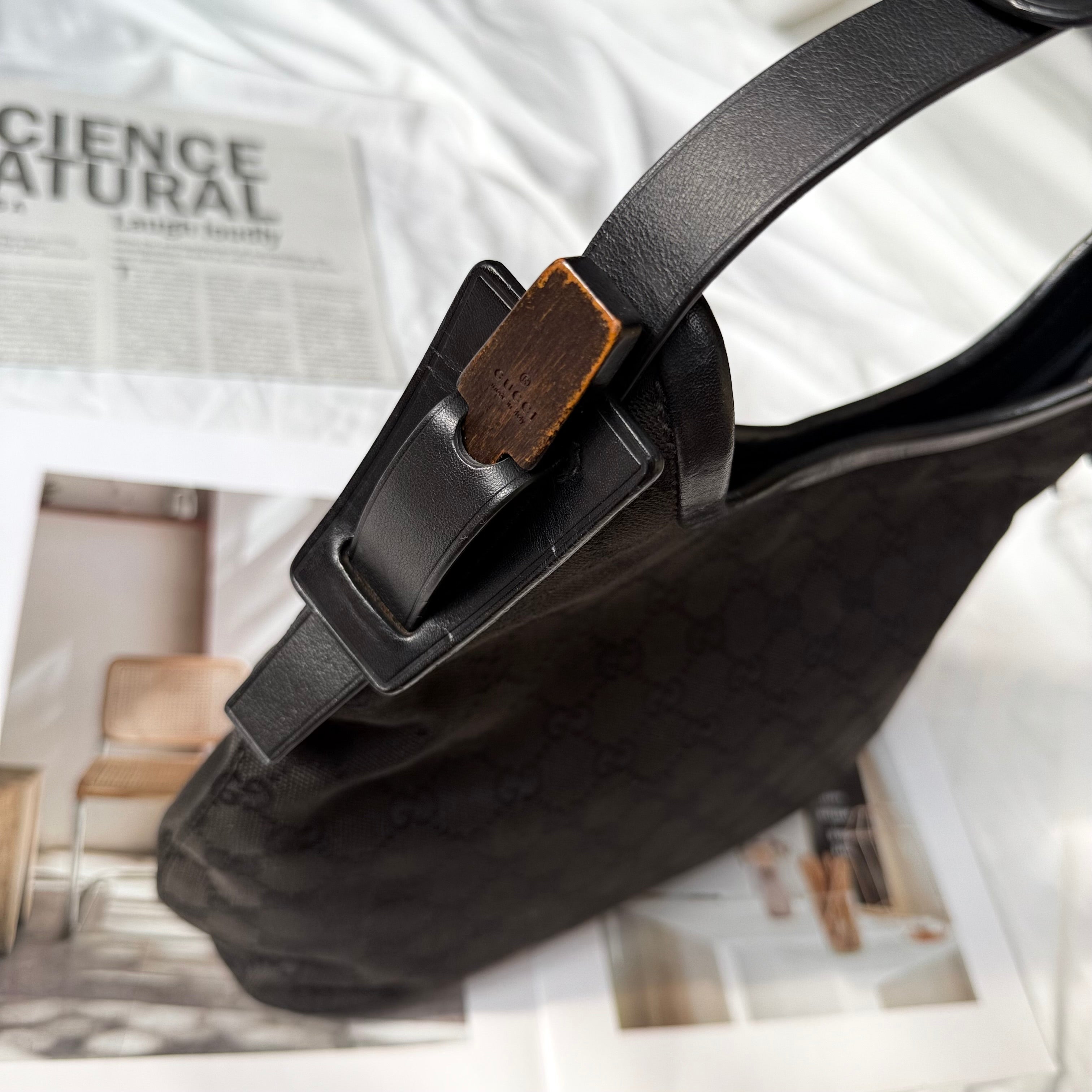 Gucci Black Monogram GG Canvas Hobo Bag