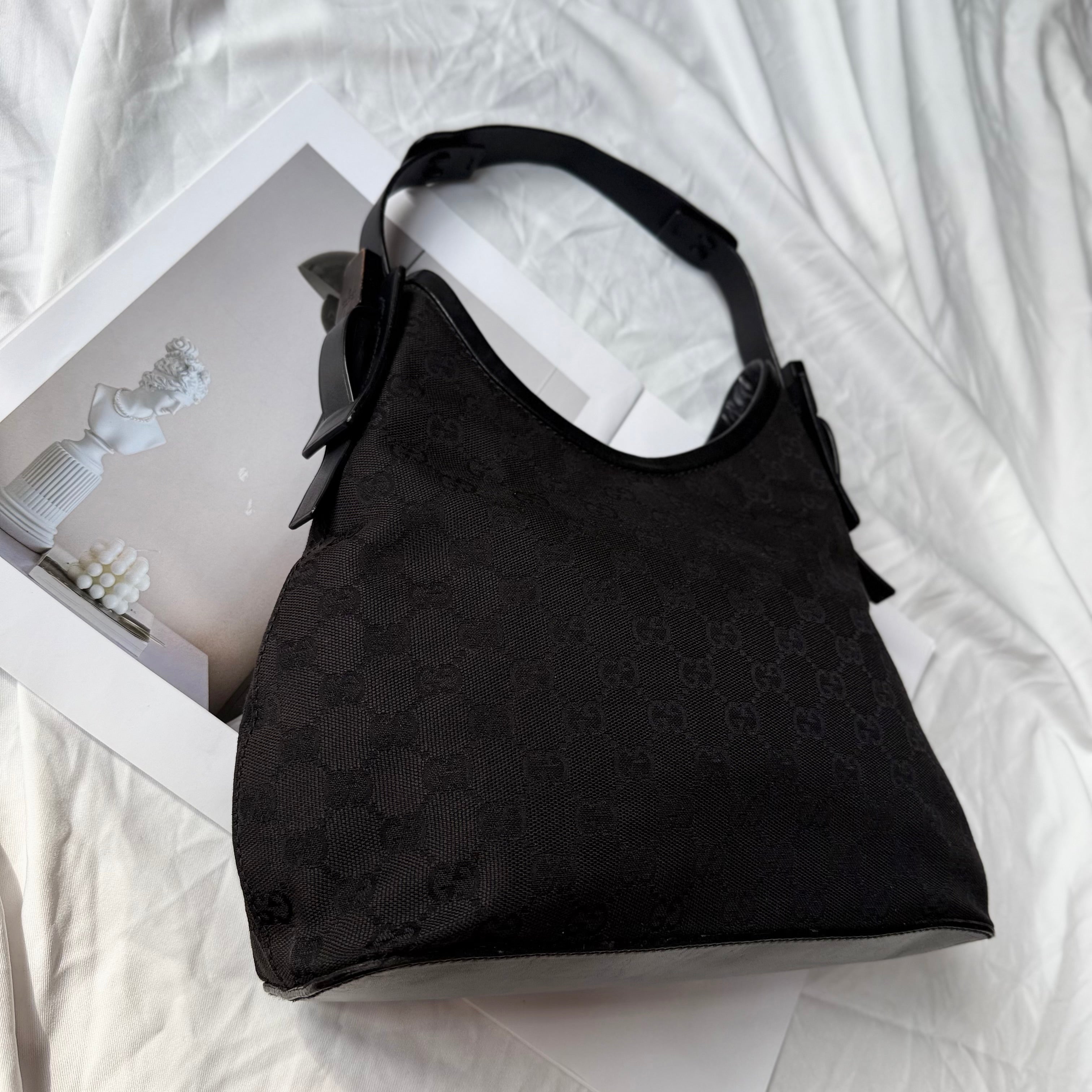 Gucci Black Monogram GG Canvas Hobo Bag