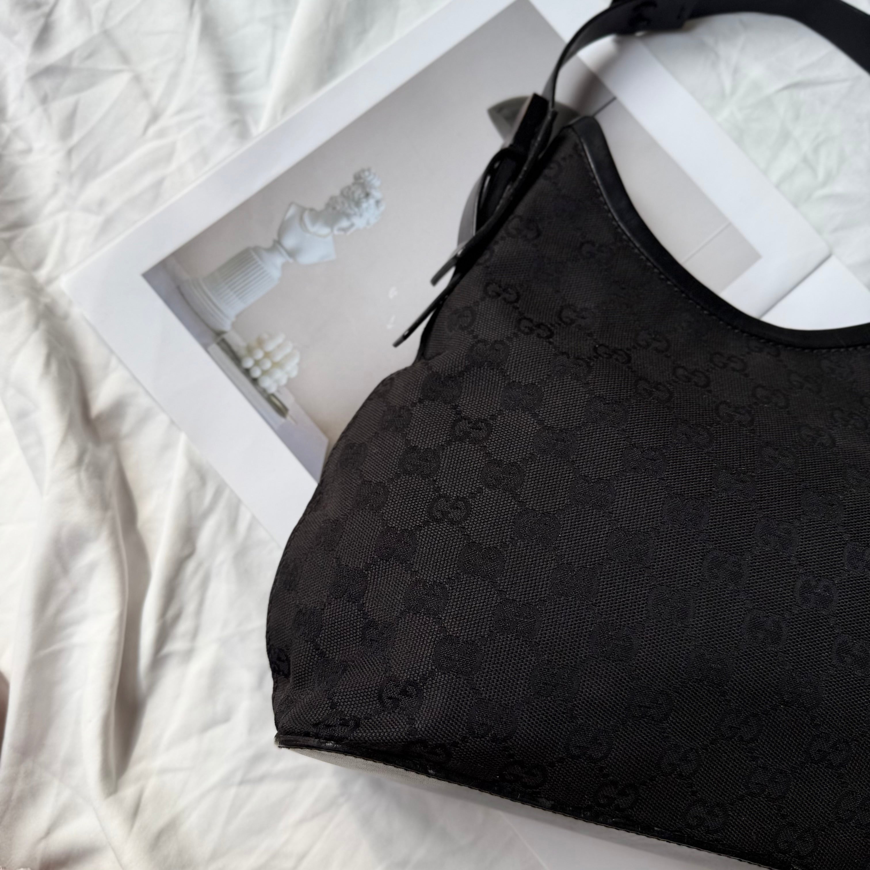 Gucci Black Monogram GG Canvas Hobo Bag