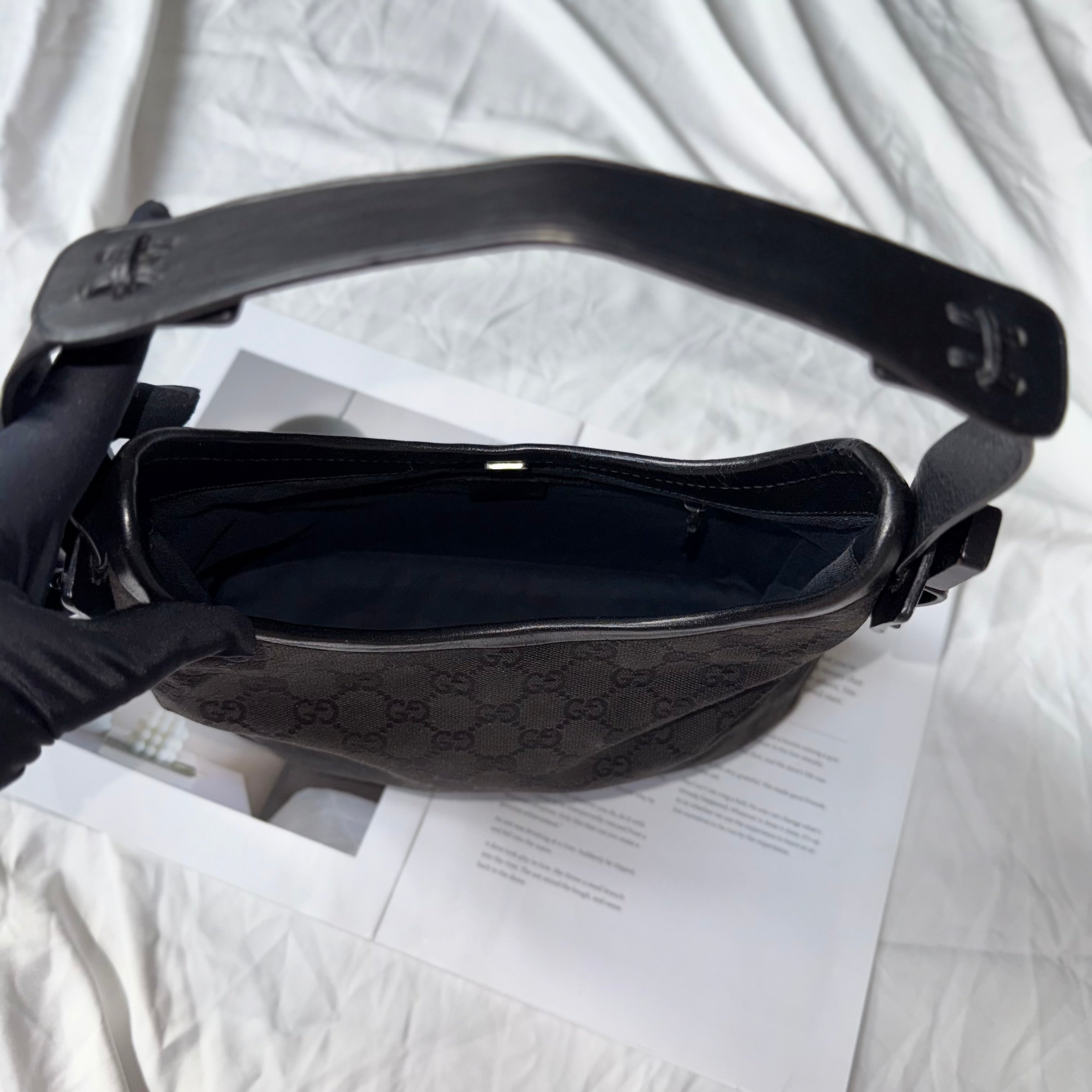 Gucci Black Monogram GG Canvas Hobo Bag