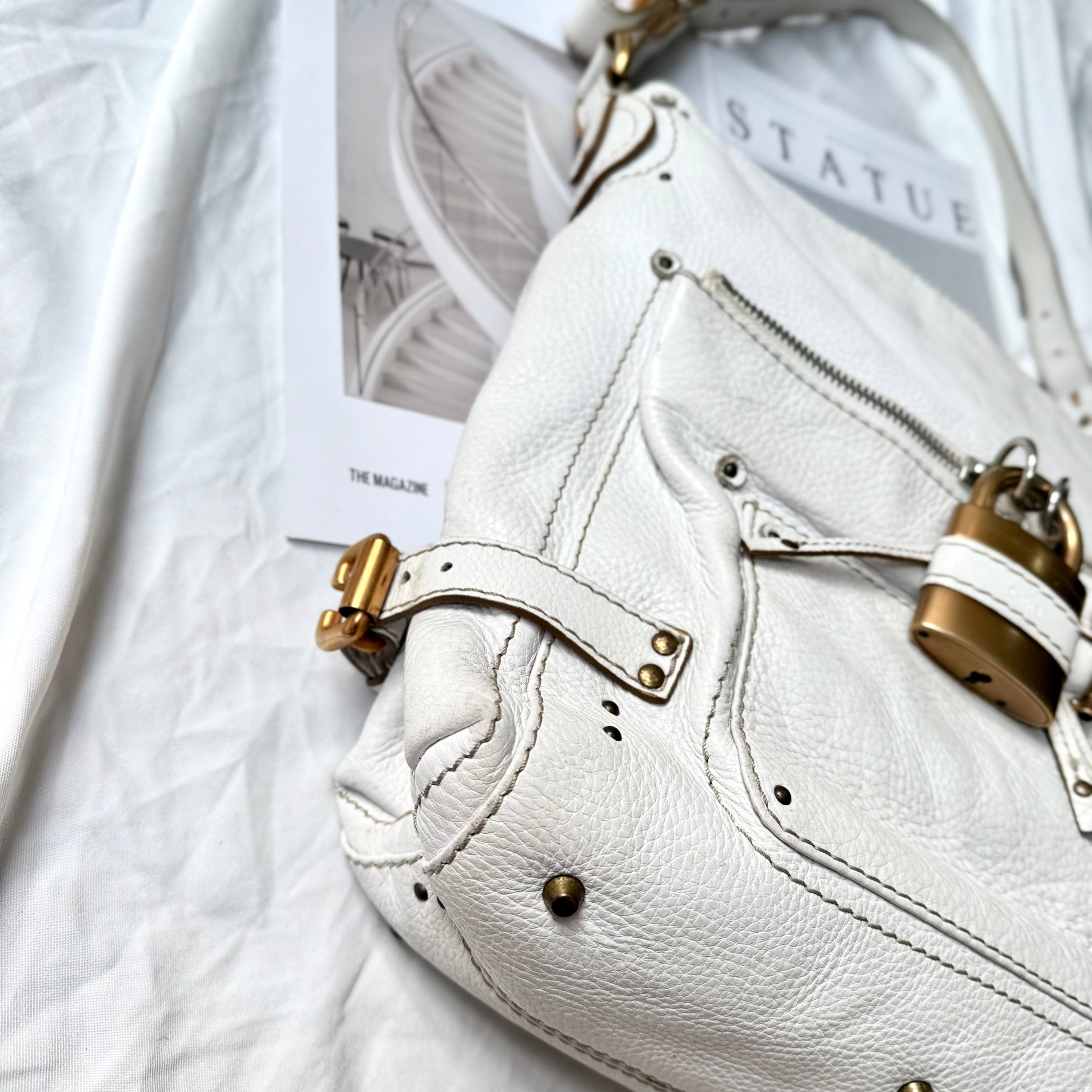 Chloe Leather Large Paddington Shoulder Bag White