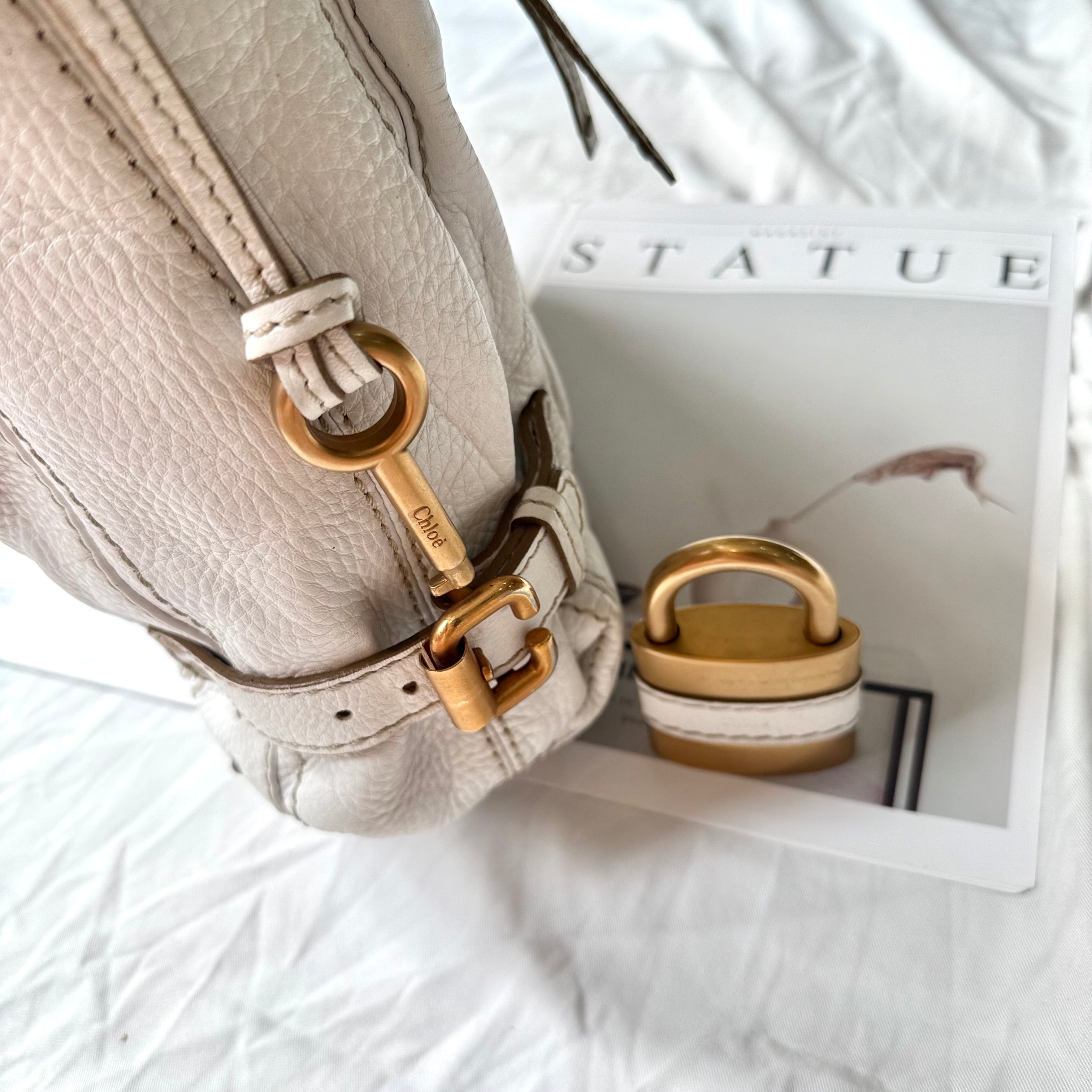 Chloe Leather Large Paddington Shoulder Bag White