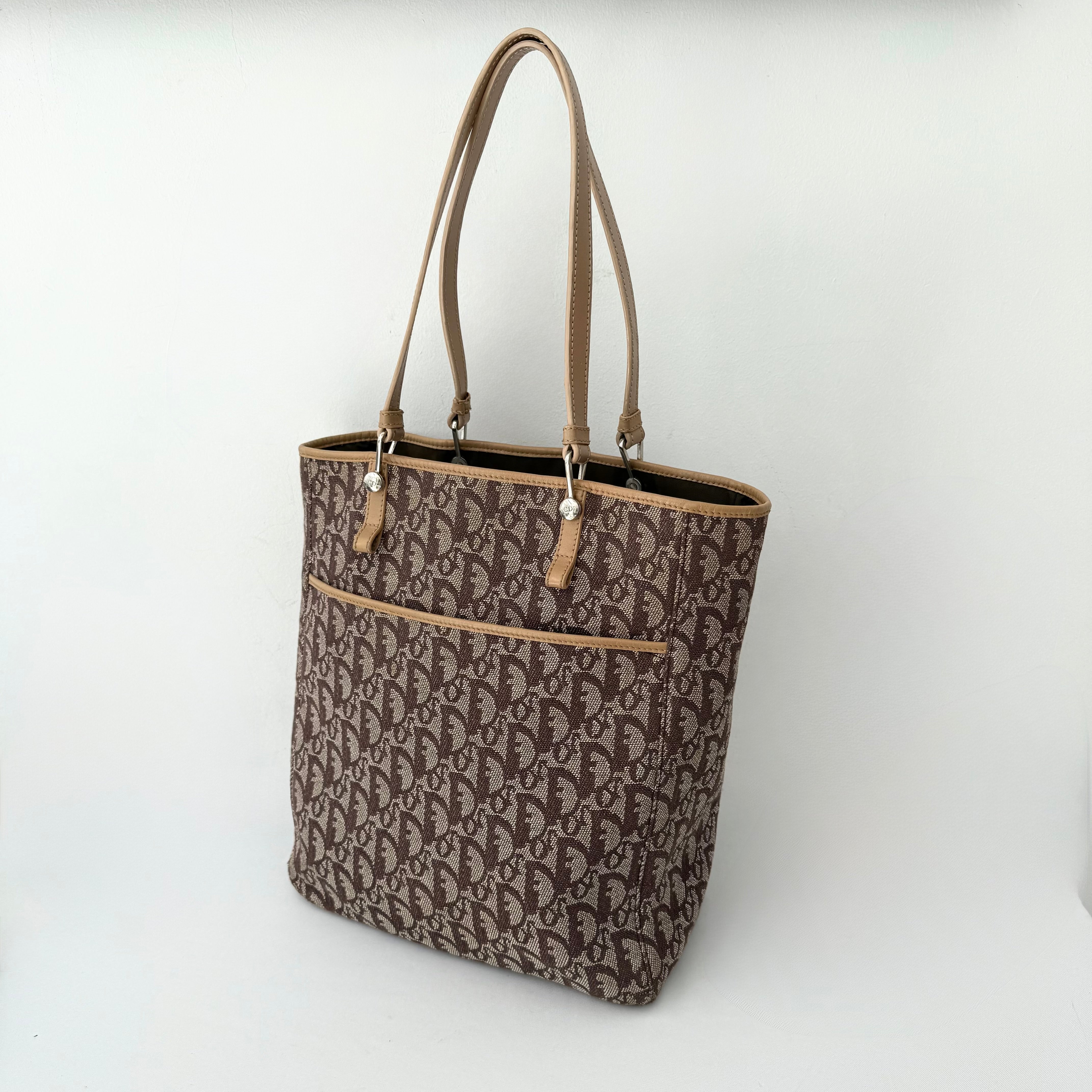 Christian Dior Trotter Brown Canvas Tote Bag