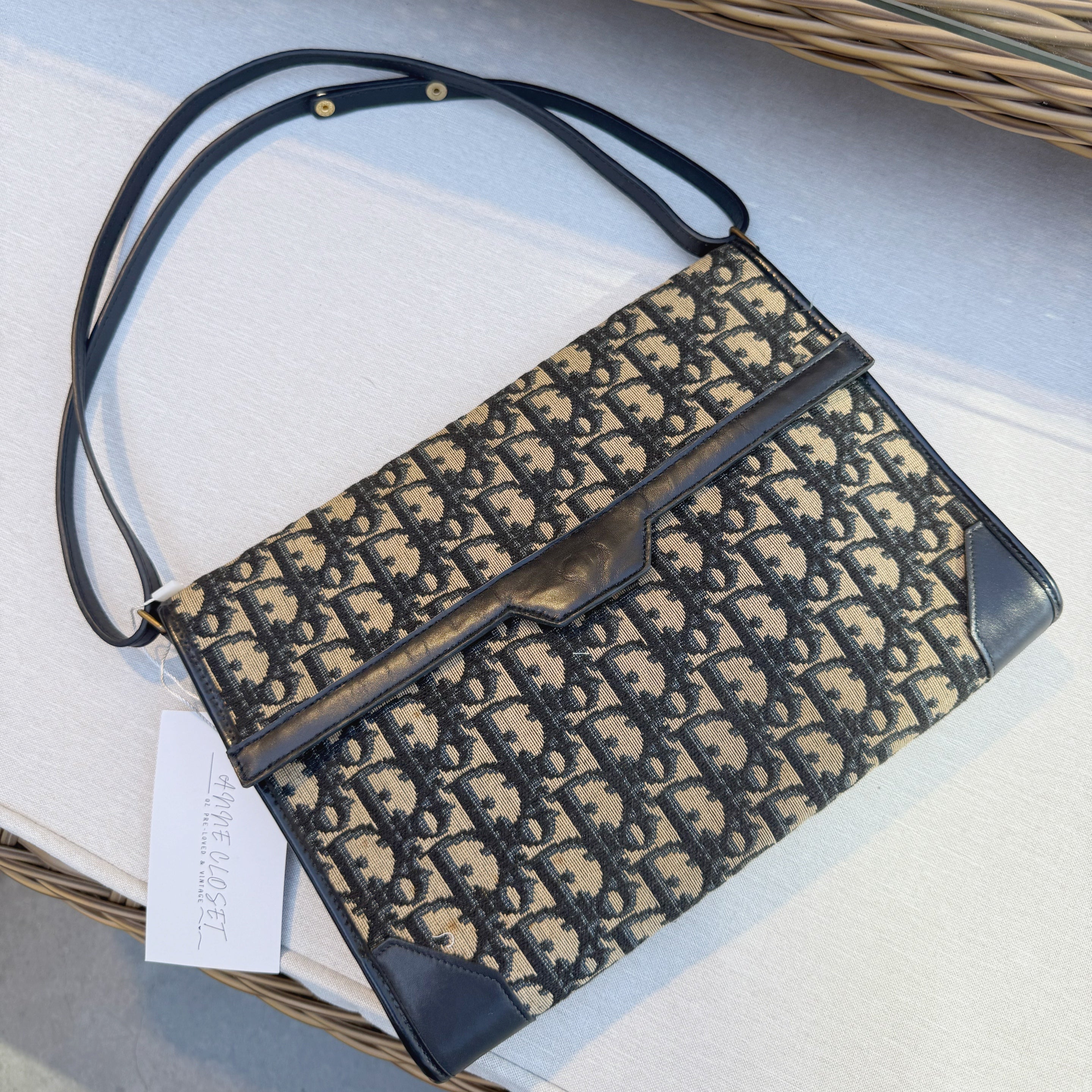 Christian Dior Vintage Blue Canvas Shoulder Bag