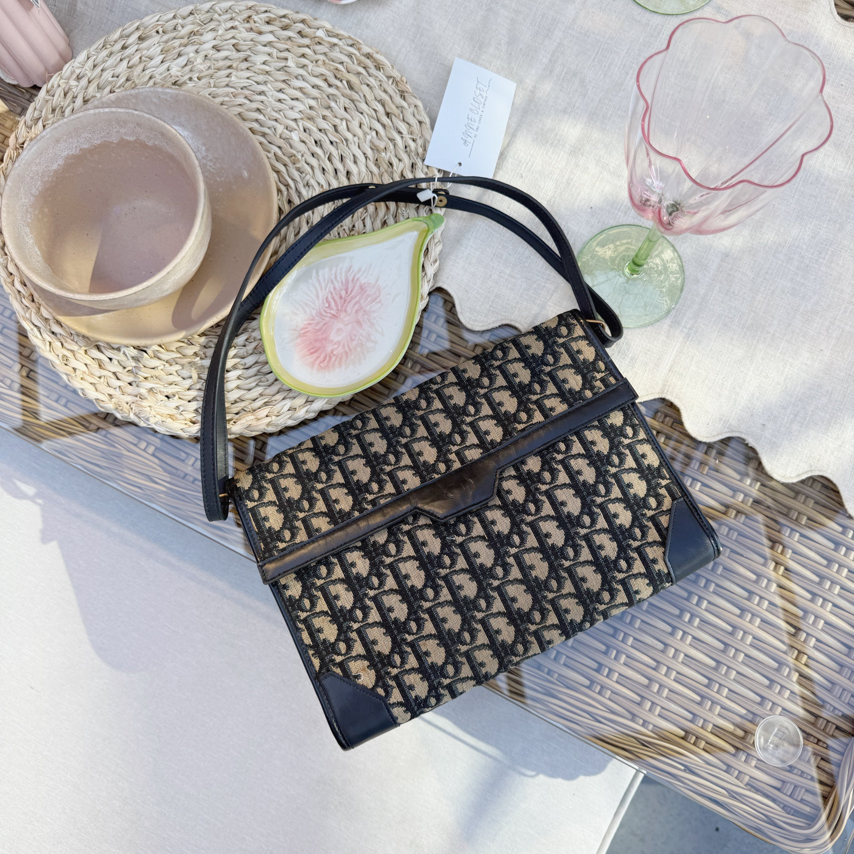 Christian Dior Vintage Blue Canvas Shoulder Bag