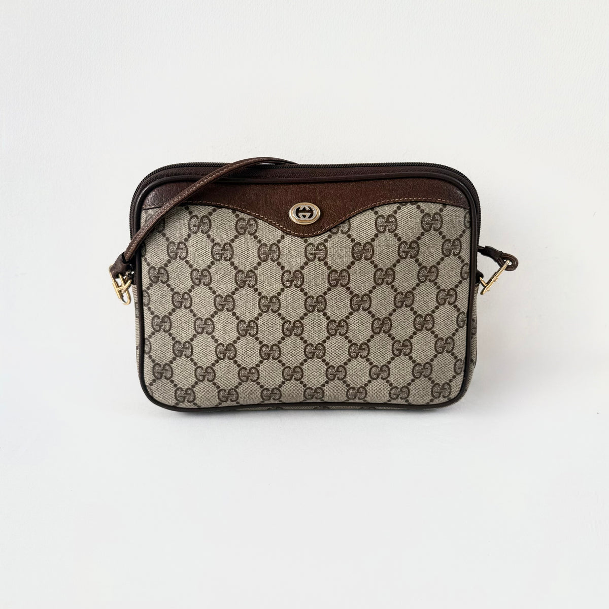Gucci Vintage Brown GG Logo Monogram Coated Canvas
