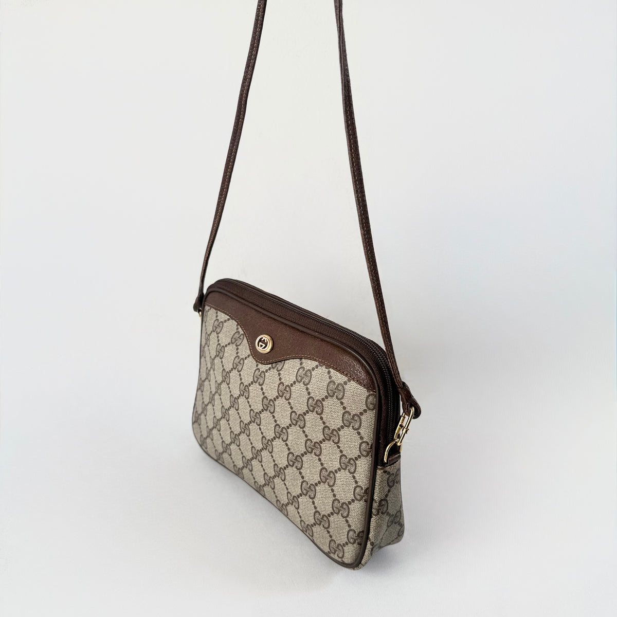 Gucci Vintage Brown GG Logo Monogram Coated Canvas