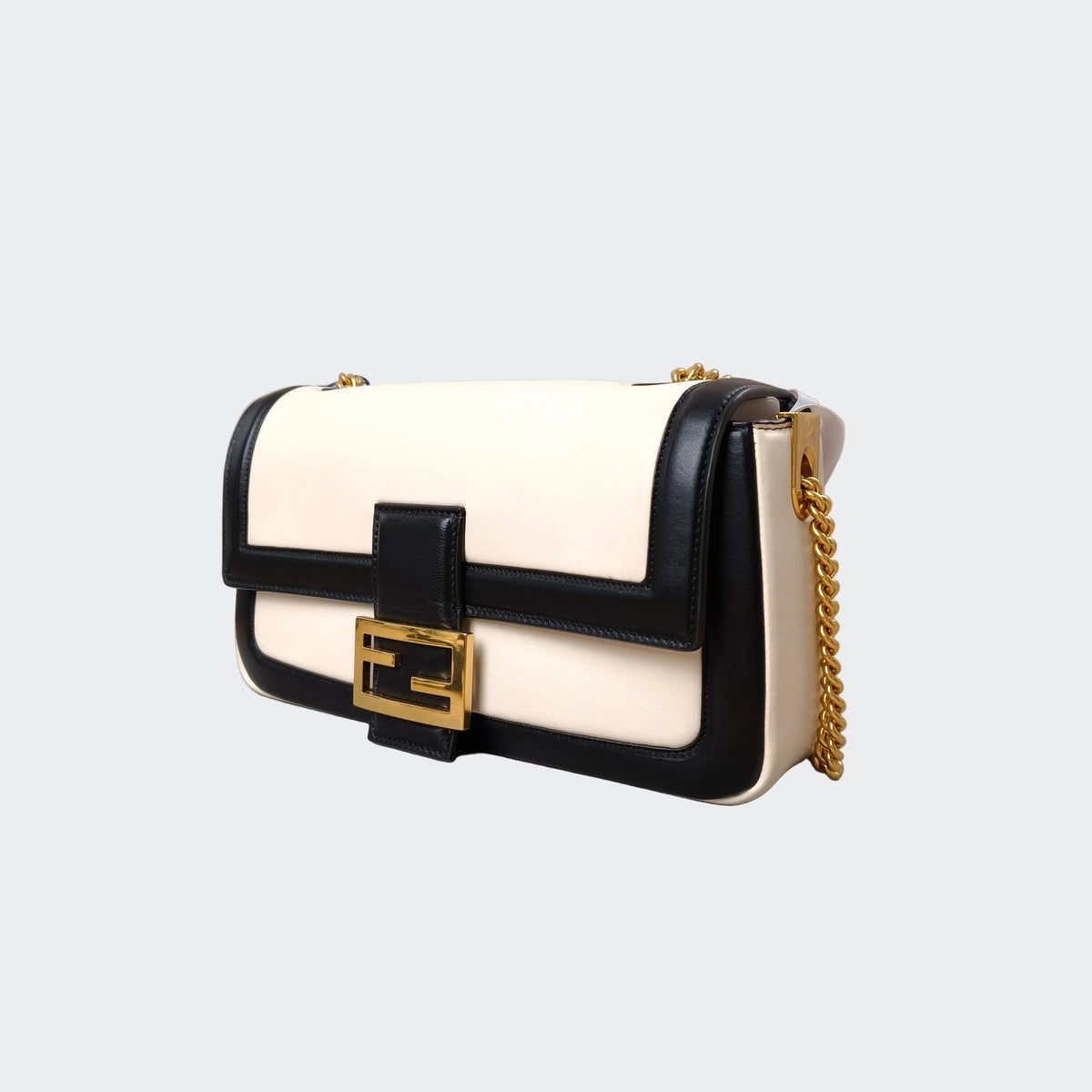 Fendi Nappa Apolo Bi-Color Chain Baguette Black and White