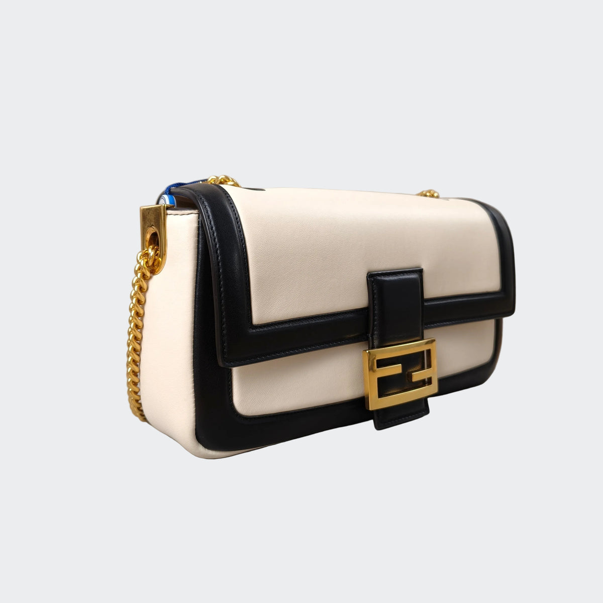 Fendi Nappa Apolo Bi-Color Chain Baguette Black and White