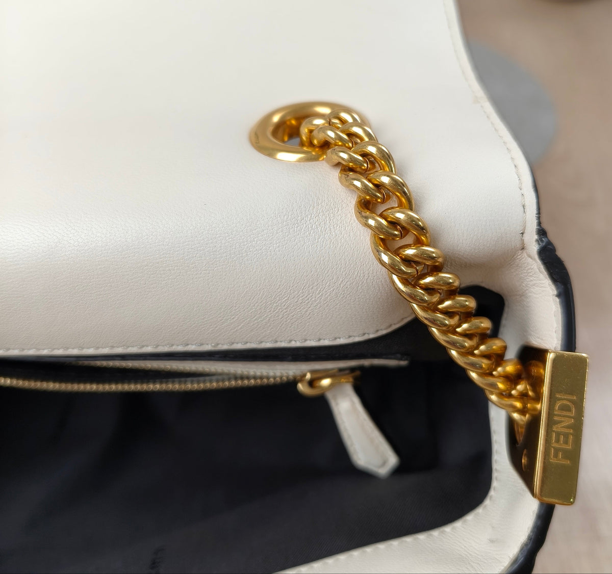 Fendi Nappa Apolo Bi-Color Chain Baguette Black and White