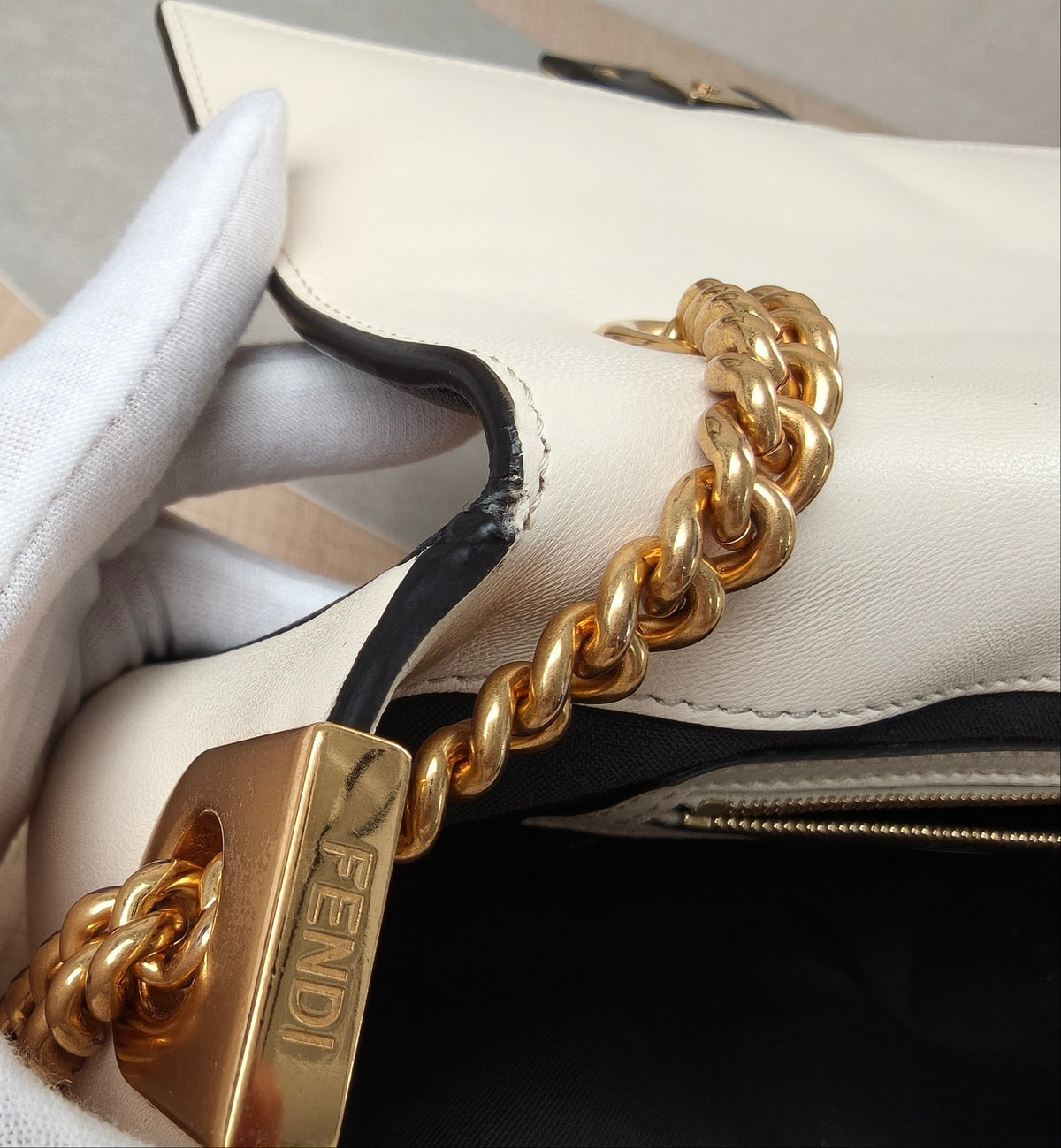 Fendi Nappa Apolo Bi-Color Chain Baguette Black and White