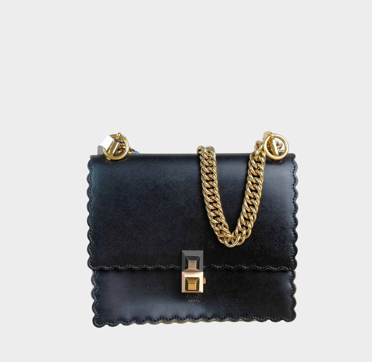 Fendi Black Smooth Leather Mini I Kan Chain Shoulder Bag