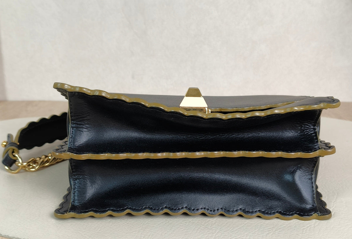 Fendi Black Smooth Leather Mini I Kan Chain Shoulder Bag