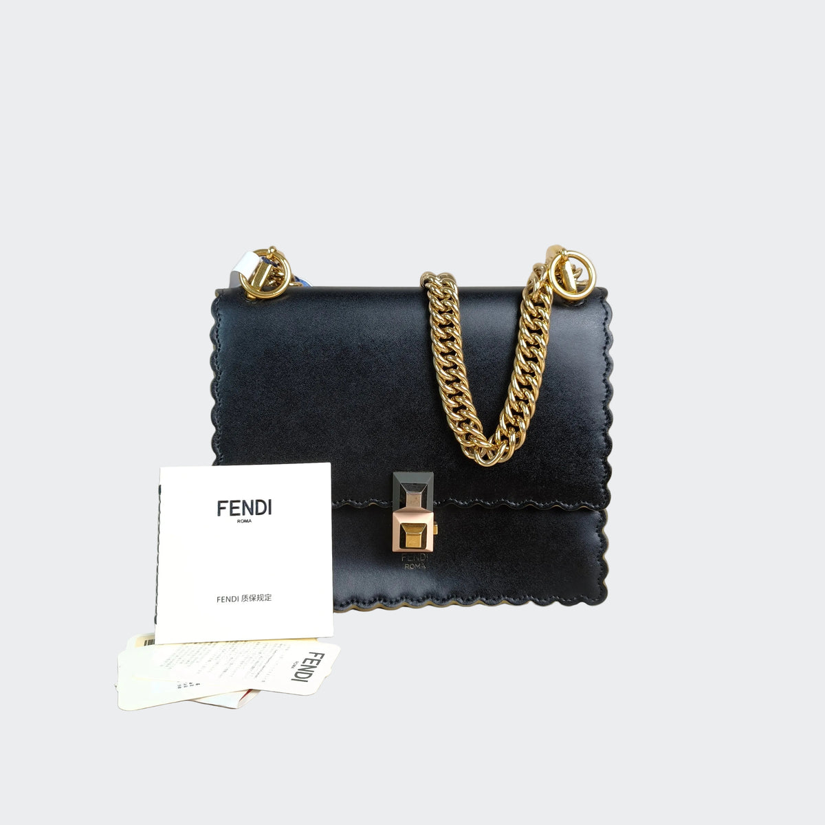 Fendi Black Smooth Leather Mini I Kan Chain Shoulder Bag
