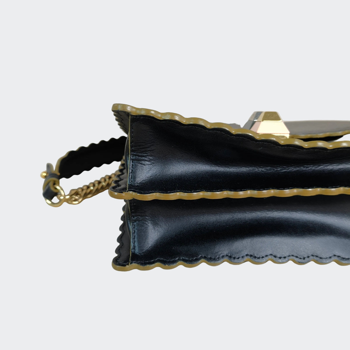 Fendi Black Smooth Leather Mini I Kan Chain Shoulder Bag