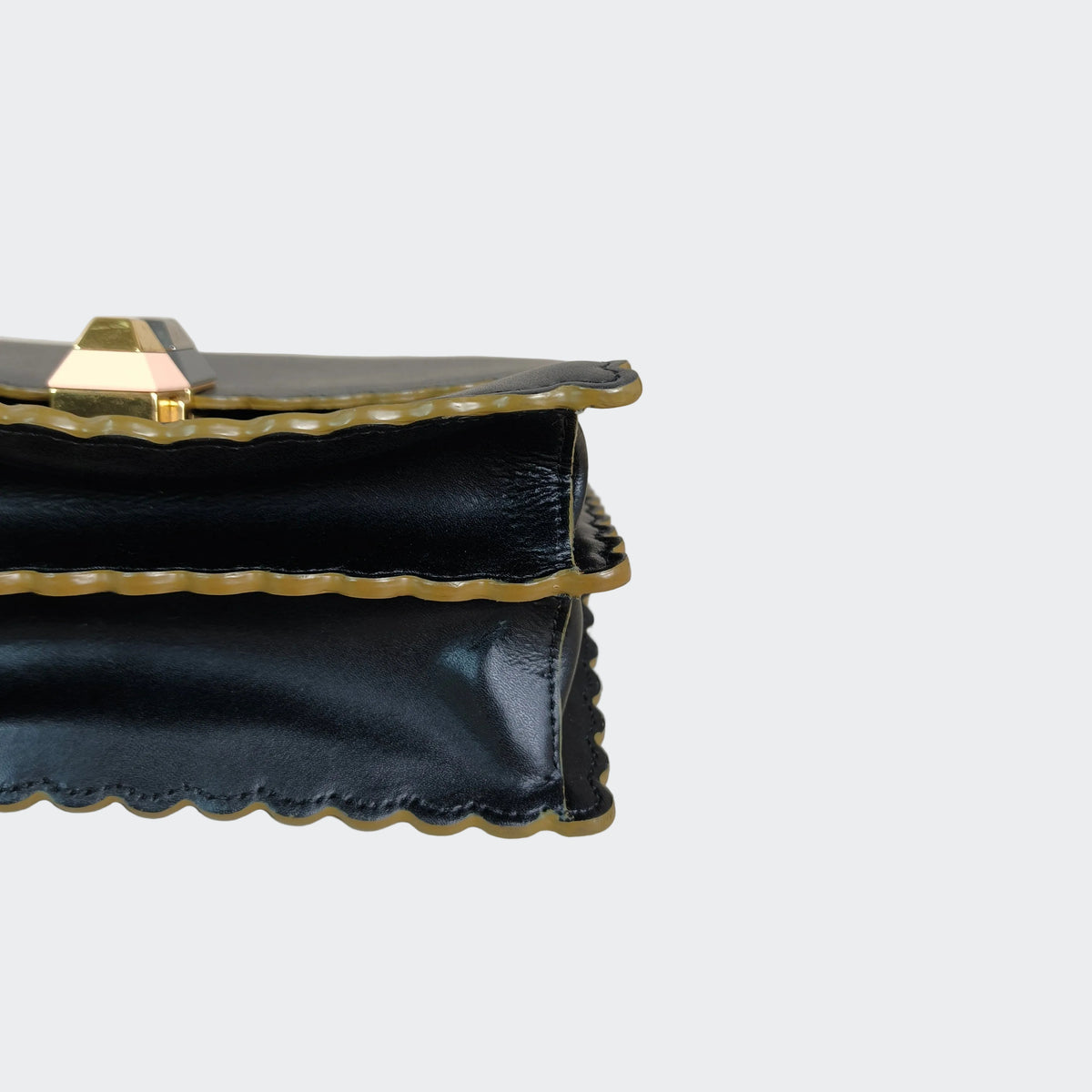 Fendi Black Smooth Leather Mini I Kan Chain Shoulder Bag