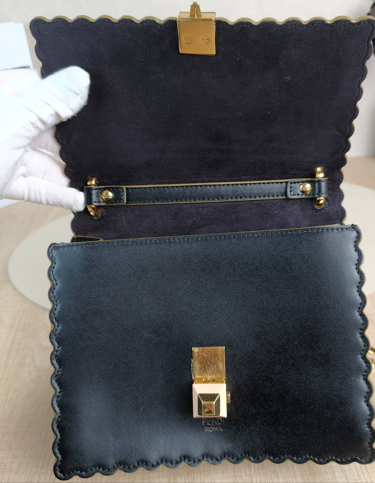 Fendi Black Smooth Leather Mini I Kan Chain Shoulder Bag